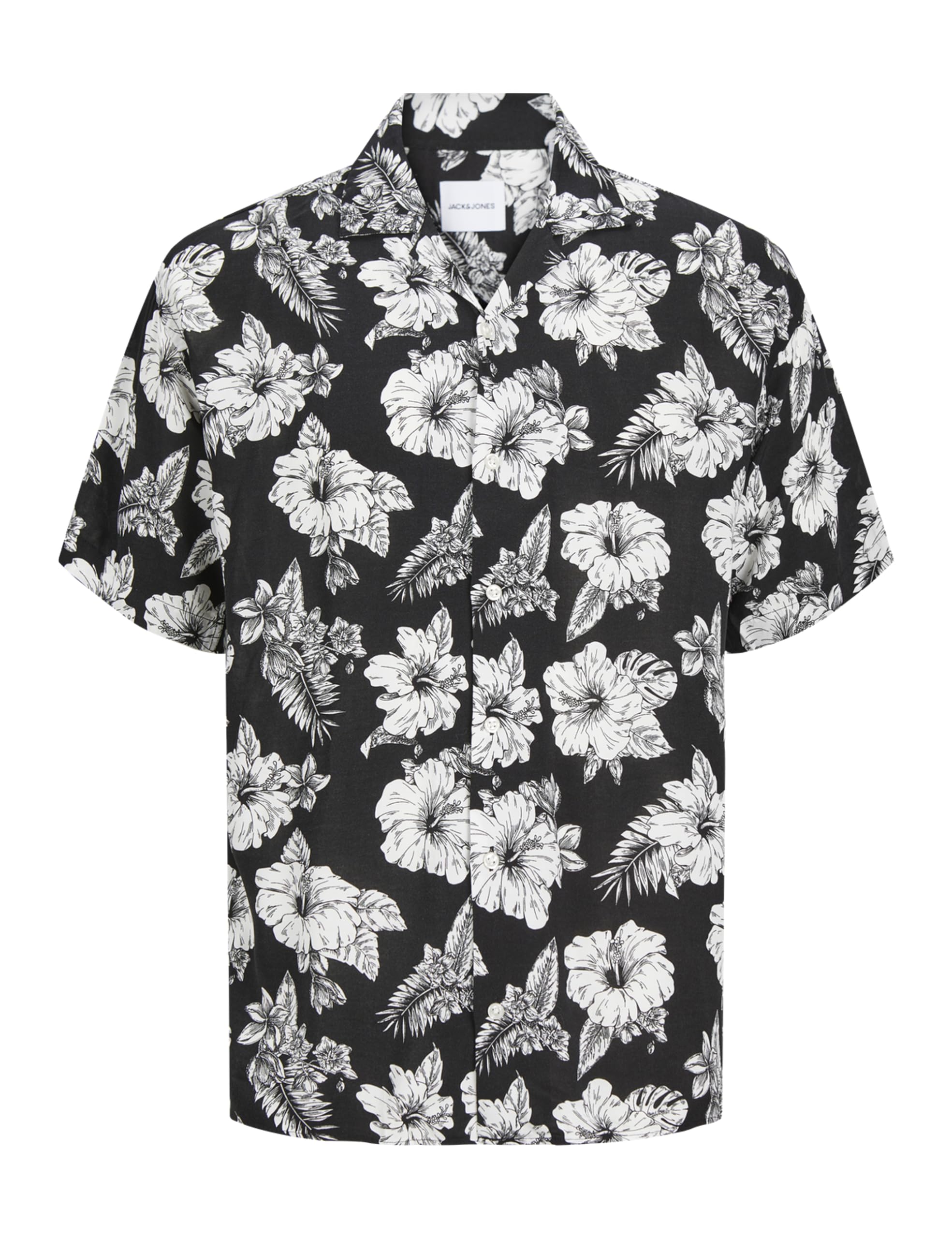 JACK & JONES JJGURU Monochrome AOP Resort Shirt SS, Black, M