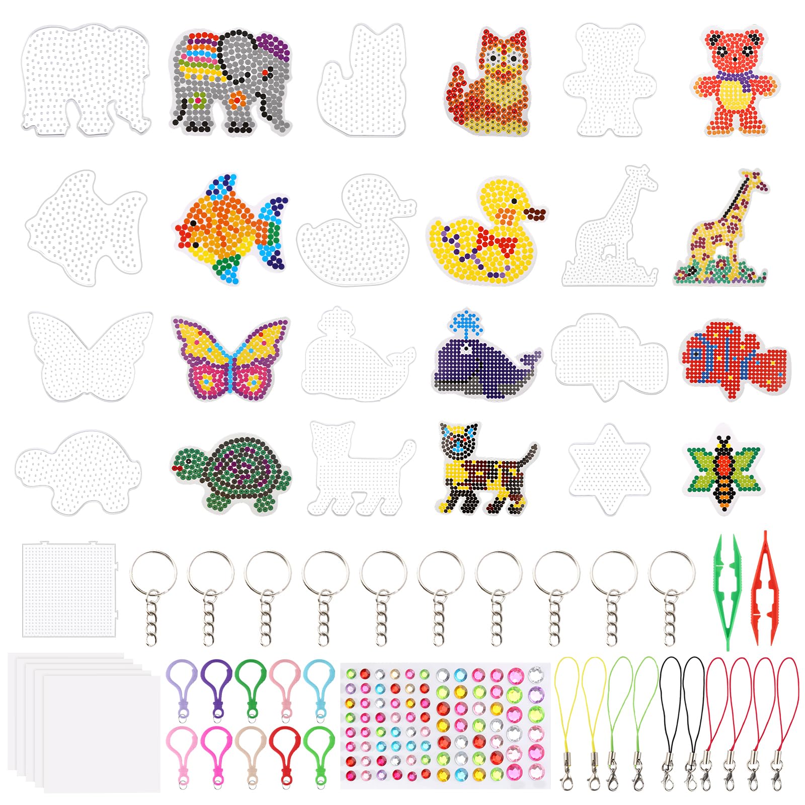 GUOYIHUA Ironing Beads Plates, Animal Ironing Beads Templates, Transparent Pegboards, Ironing Beads, Ironing Beads Stencil Set with Accessories for Craft Supplies and Children's Gift, Pack of 13
