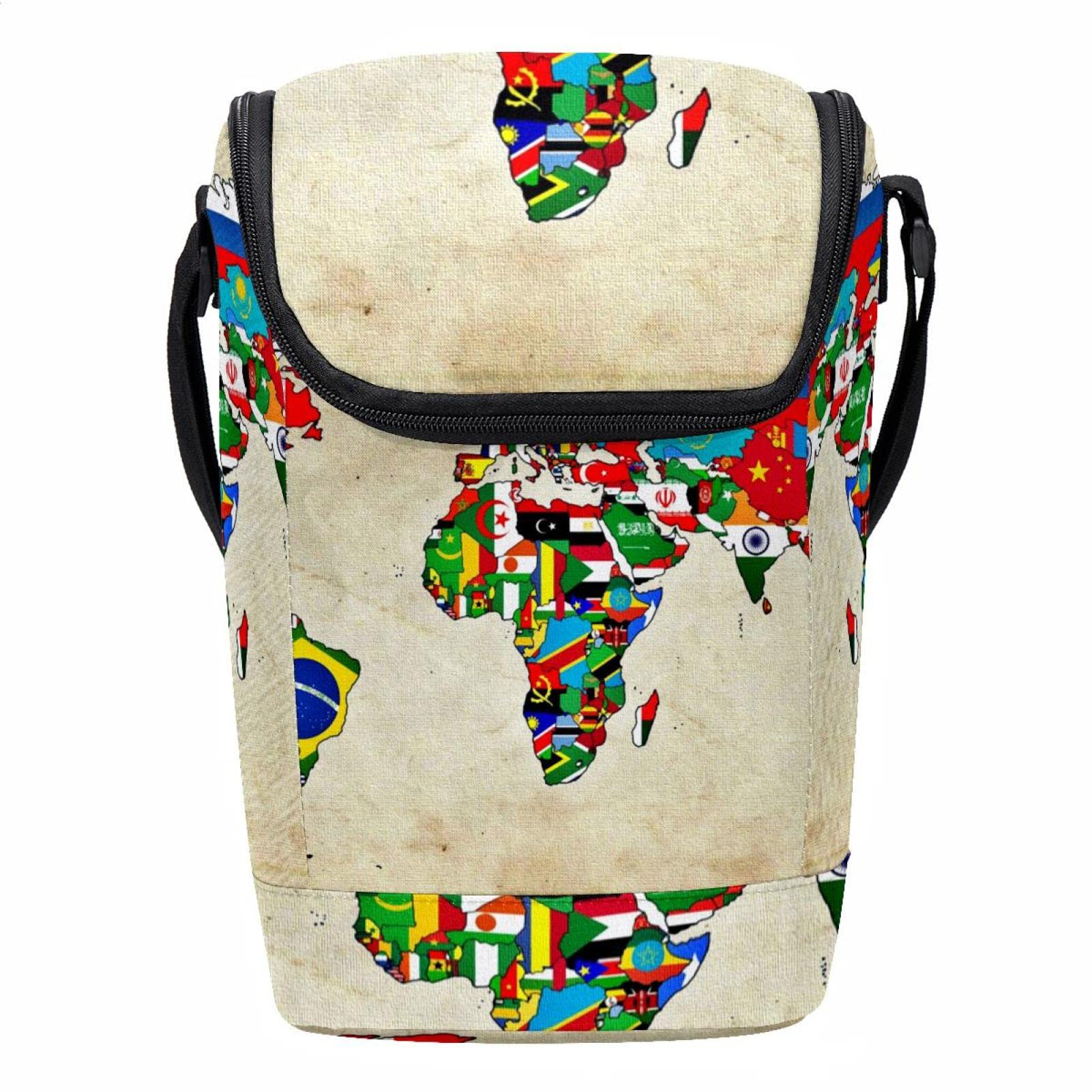 Lonchera ligera con mapa del mundo vintage bolsa de almuerzo pequeña térmica lavable para diario