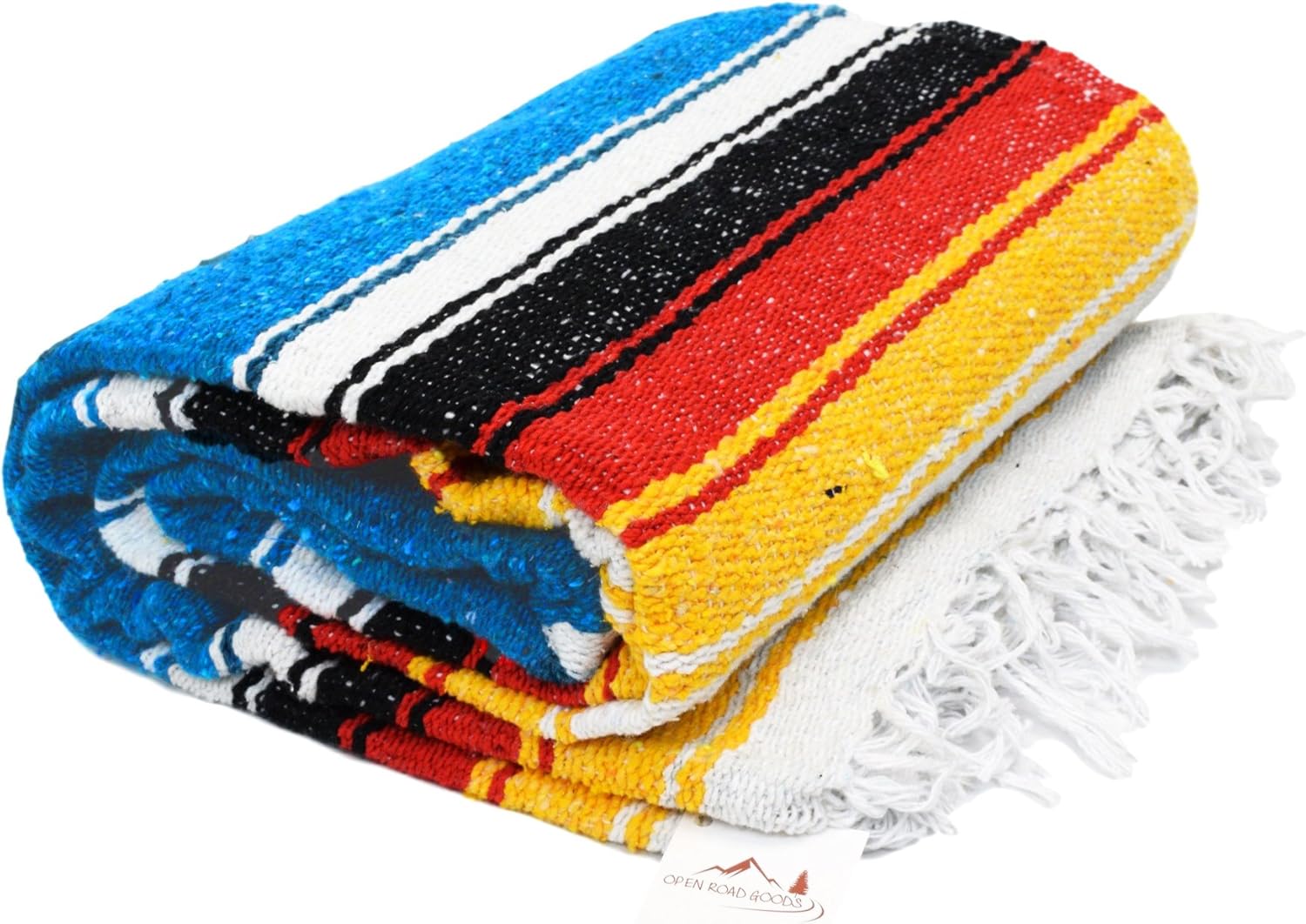 Open Road Goods Mexican Diamond Blanket - XL Heavyweight Yoga Blanket – Handmade in Mexico - Thick Boho Serape Saltillo Style Throw for Beach, Picnic, Home, Camping and More! (Sky Blue Sunset)