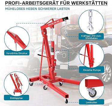 Foldable Engine Crane for Weights up to 1T and Extendable Lifting Arm 857-1133 mm