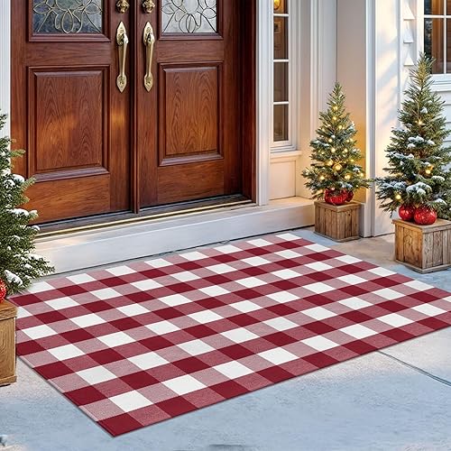 Miniatura 387 de IOHOUZE - Tapete a cuadros estilo búfalo de 5 x 8 pies para interiores y exteriores, lavable, para sala, tapete de bienvenida primavera-verano