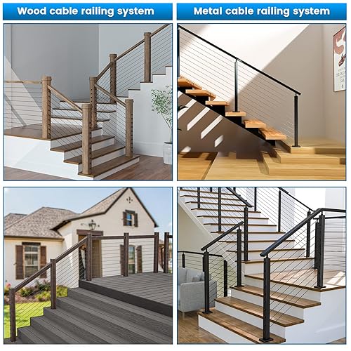 Miniatura 4 de Paquete de 10 barandillas de cable negro, tensor roscado a mano para cable de 18 pulgadas para cable de 4x4, 2x2, madera, poste, cubierta, escalera,