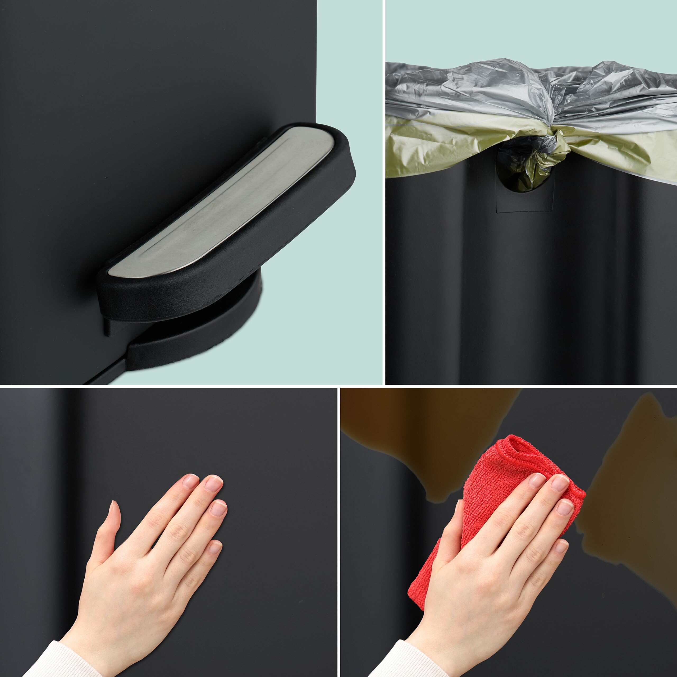 Relaxdays Cubo de Basura Baño, 8 litros, Cierre Automático, Papelera Interior Extraíble, Metal, Tapa y Bolsas, Negro