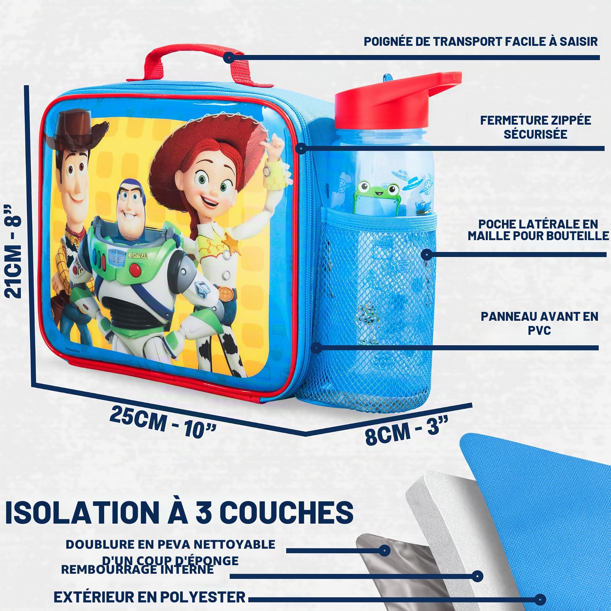 Get Trend Disney Toy Story Sac Isotherme Repas Enfant Set, 3 Pcs Bento Lunch Box, Lunch Bag Isotherme et Gourde Sans BPA, Fermeture Eclair, Poignée et Porte Bouteille, Cadeau Garcon (Multi Toy Story)