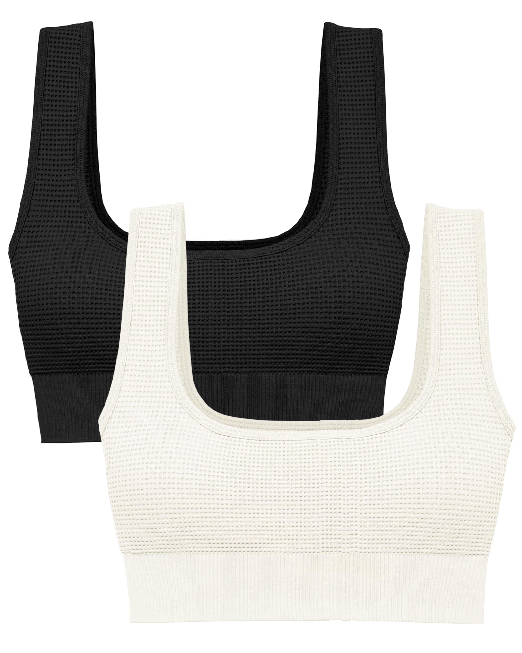 Square Neck Padded Sports Bra, Push Up Sports Bra for Women, Cute Comfy Seamless Scoop U Back Low Impact Workout Gym Yoga Bra Black, Cream