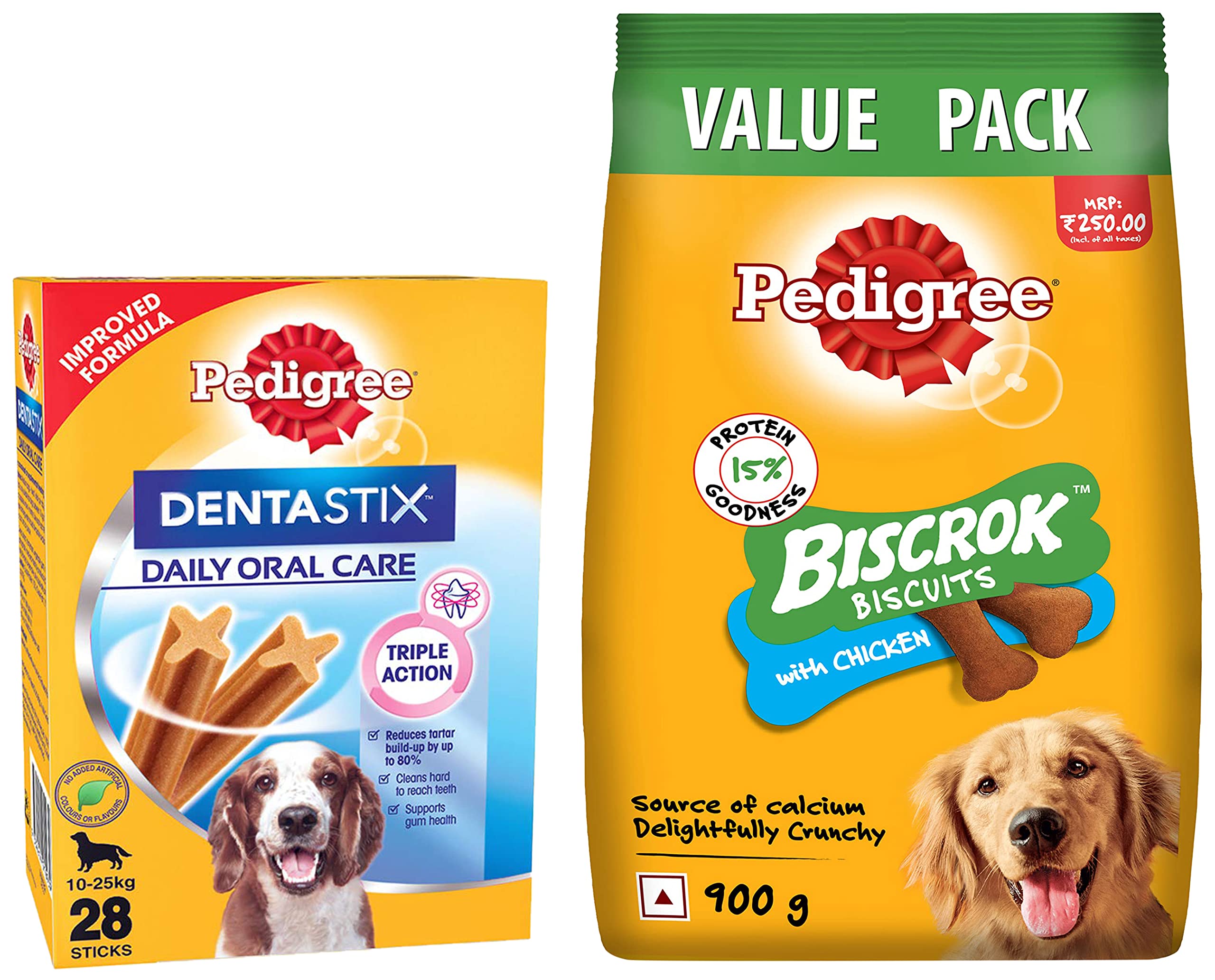 Pedigree Dentastix Medium Breed (10-25 kg) Oral Care Dog Treat, 720g Monthly Pack (28 Chew Sticks) & All Life Stages Biscrok Dry Dog Biscuits (above 4 Months), Chicken Flavor, 900g Pack (B09VH8PB1S) Amazon Price History, Amazon Price Tracker