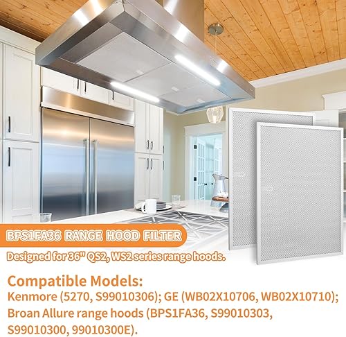 Miniatura 5 de BPS1FA36 - Filtro de ventilación de aluminio para campana extractora Broan Nutone Allure de 36 pulgadas, QS1 WS1 WS2, filtros de grasa para campana