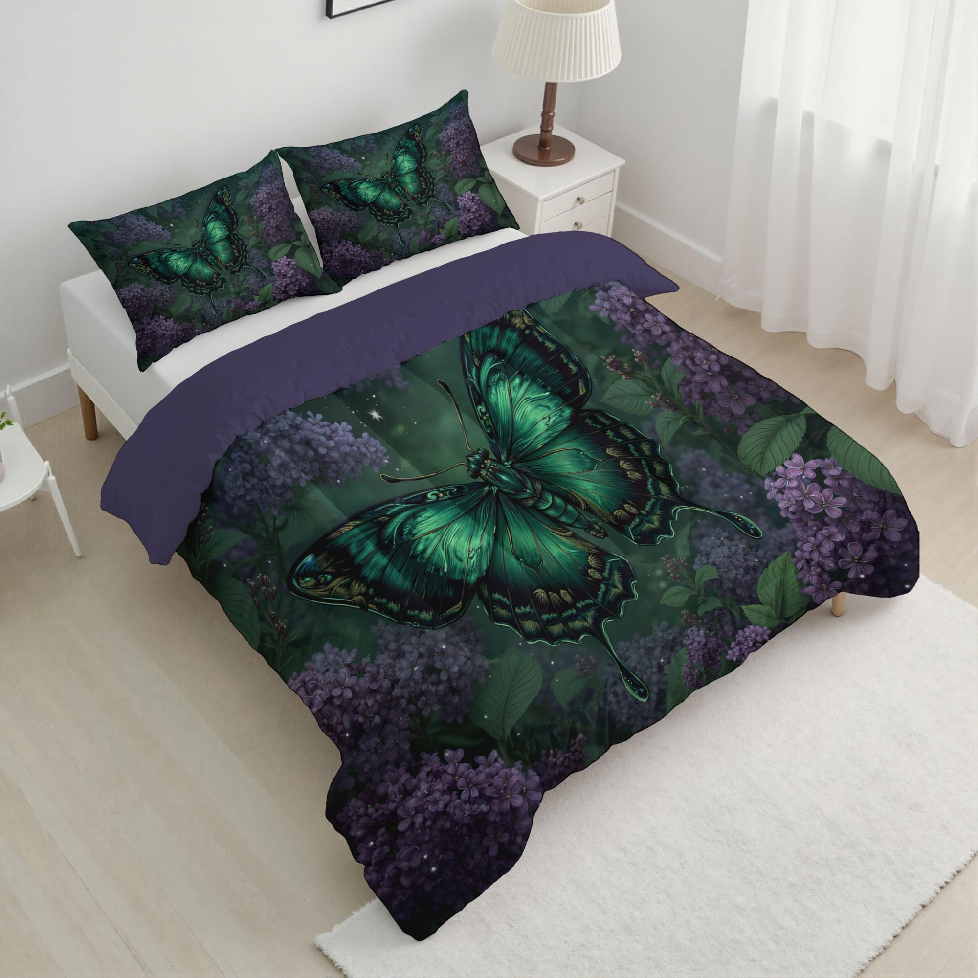 Trapunta Letto Singolo 4 Stagioni Piumone per Bambini, Acquerello Lilla Leggero Farfalle Fiori Set di Biancheria da Letto 140x200cm con 1 Federe,Piumino Lavabile In Lavatrice