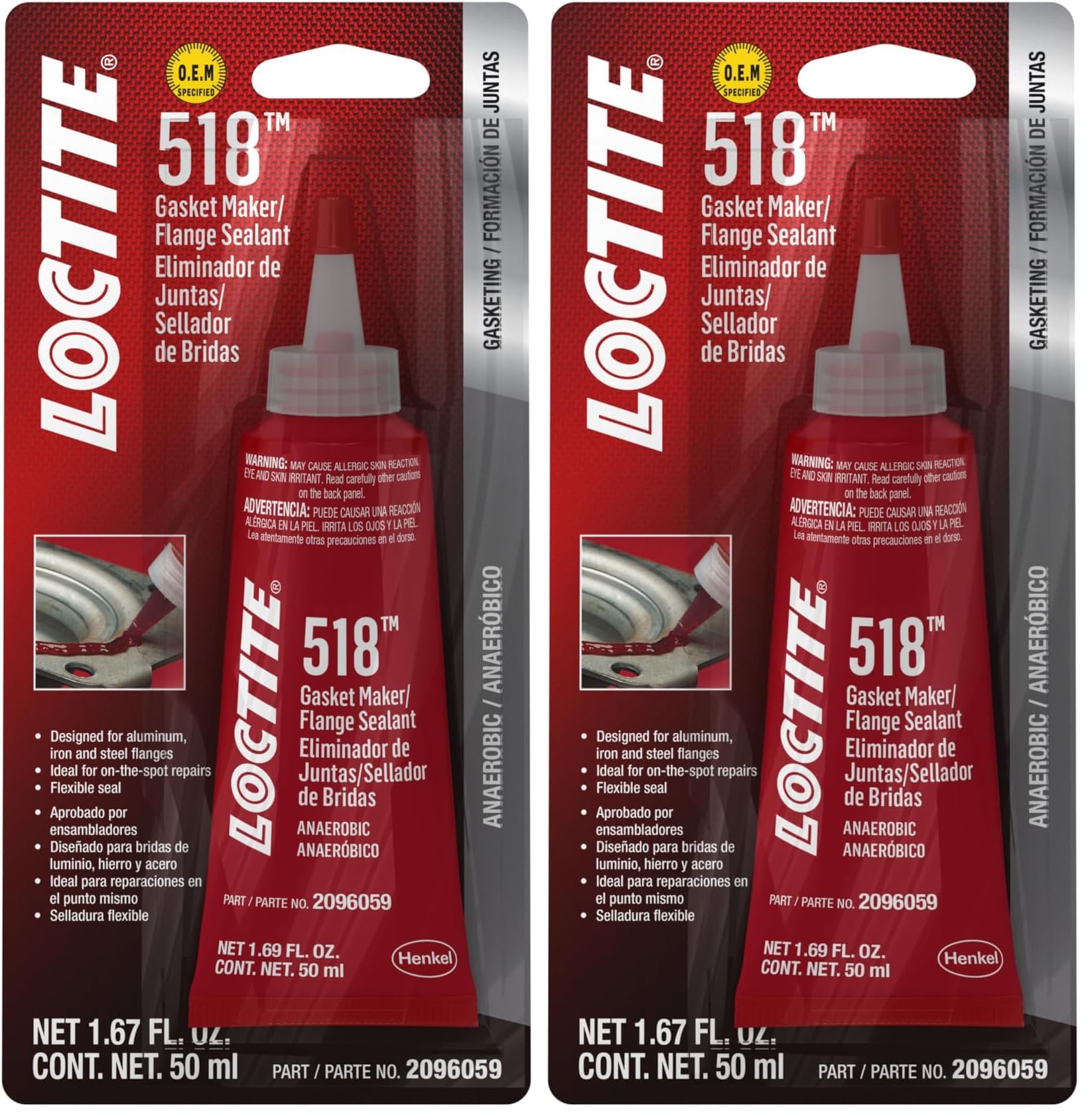 Loctite 518 Gasket Maker Flange Sealant, 50 Milliliter Tube (2096059) (Pack of 2)