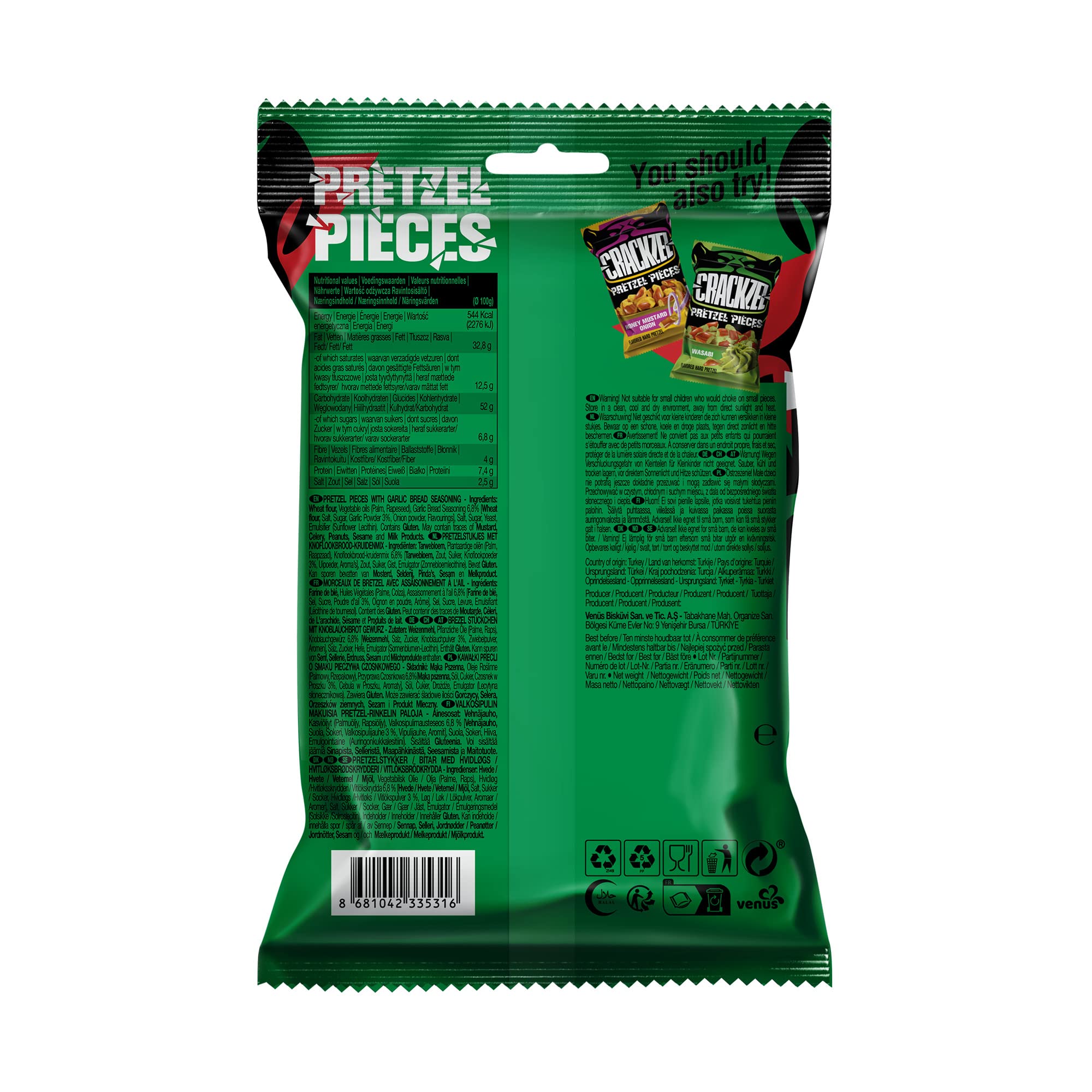 Crackzel Garlic Bread Pretzel Pieces 24 x 85 gr Brezelstücke mit Knoblauchbrotgewürz