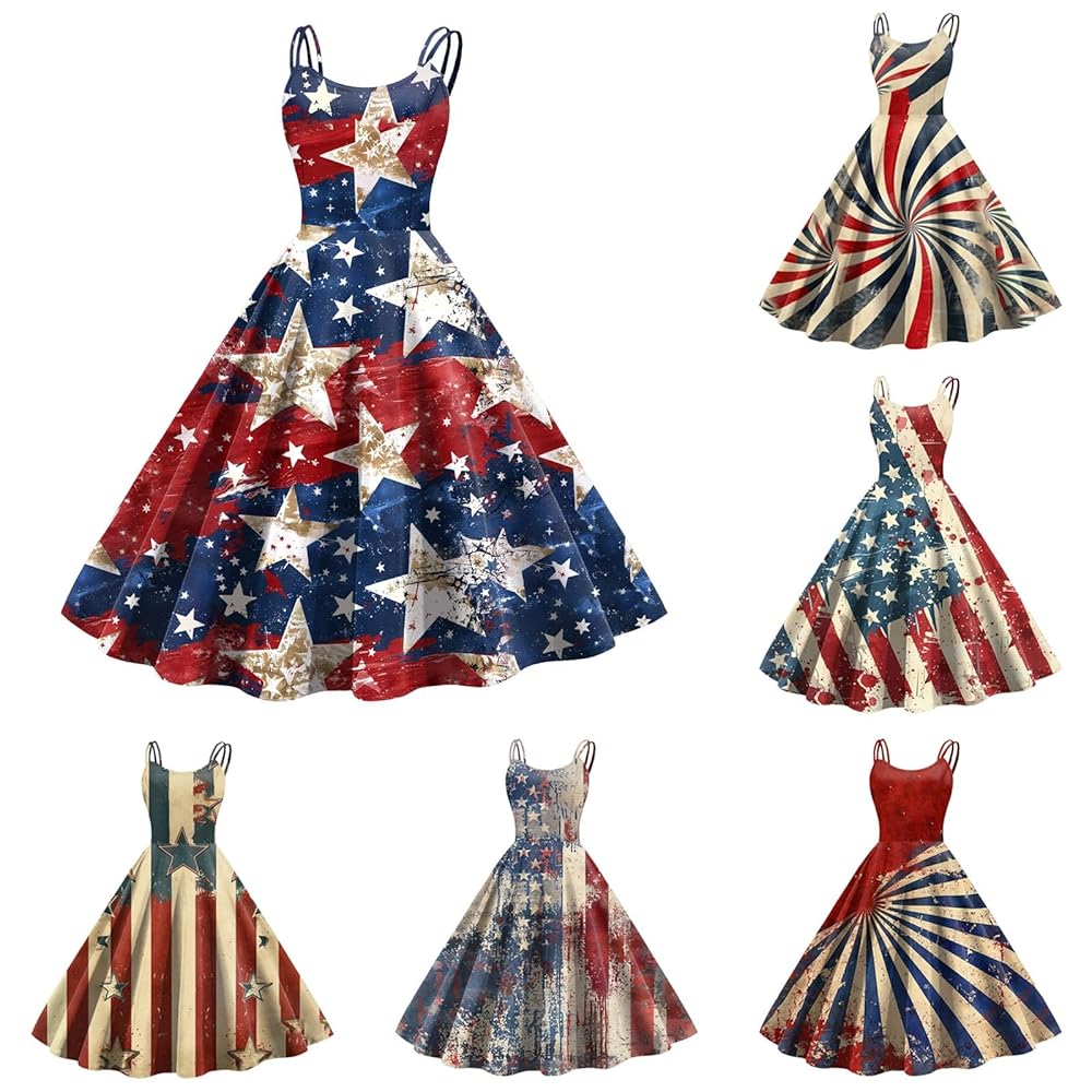 Amazon.com: GEWSEY Red White and Blue Dress for Women 60s