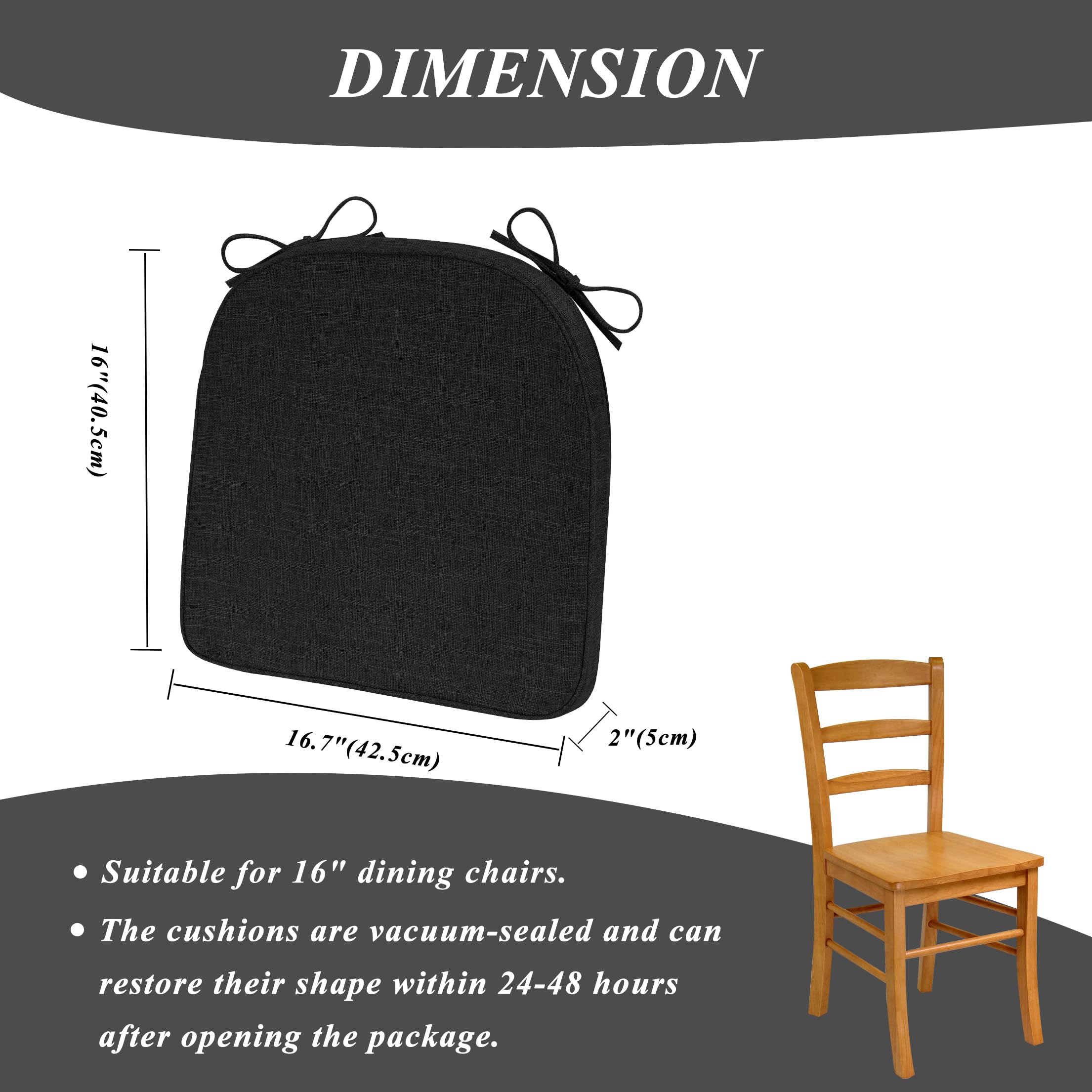 thumbnail: FlyGulls Stoelkussens Set Van 4 - U-vormig, Extra Dik (5cm), Antislip, Voor Eetkamer- Of Bureaustoelen, Zwart
