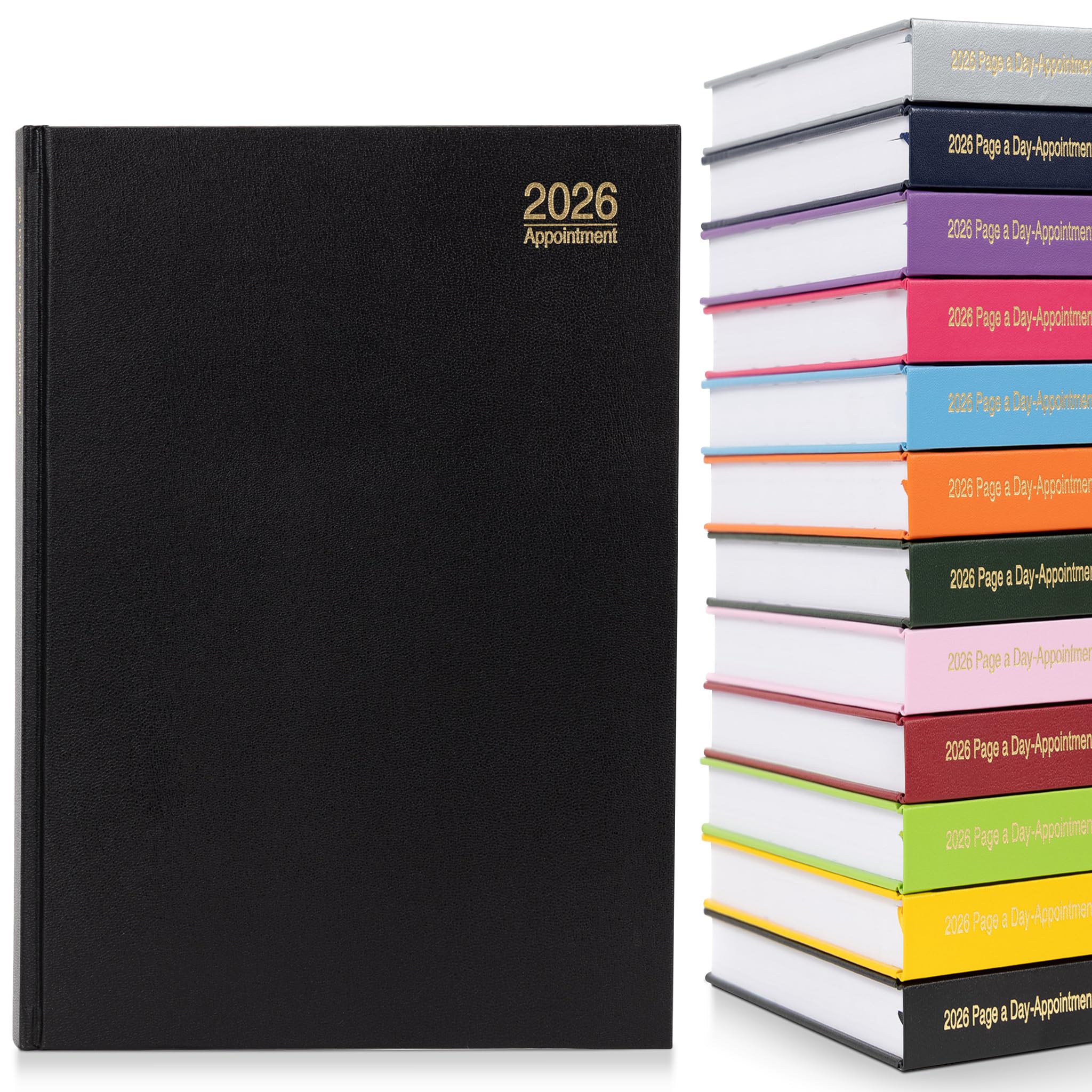 evelay 2026 Page a Day A4 Appointment Diary with Times Hour Slot - Personal Work Schedule Hardback Planner Organiser - Full Page Saturday & Sunday (Black)