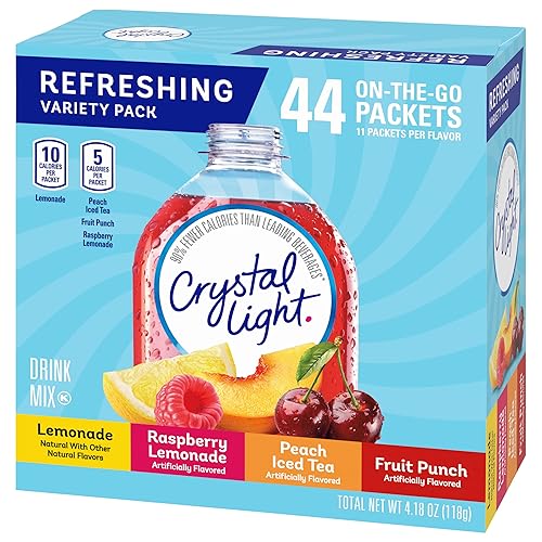 Miniatura 3 de Crystal Light Limonada, limonada de frambuesa, té helado de durazno y ponche de frutas en polvo mezcla de bebidas individuales paquete variado (44