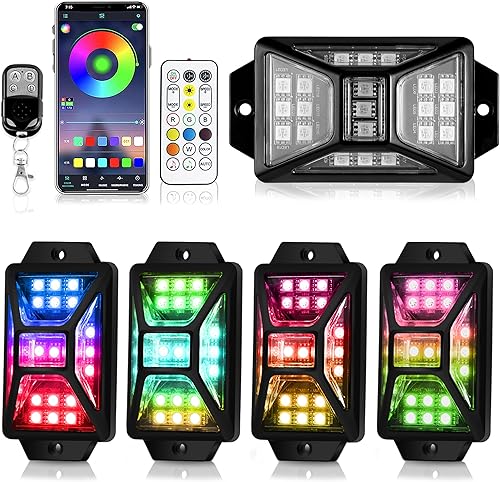 4 vainas de luces RGB de ángulo completo compatibles con camiones de 12 V, Jeep, UTV, SUV, ATV, barco, carrito de golf, impermeable, multicolor,