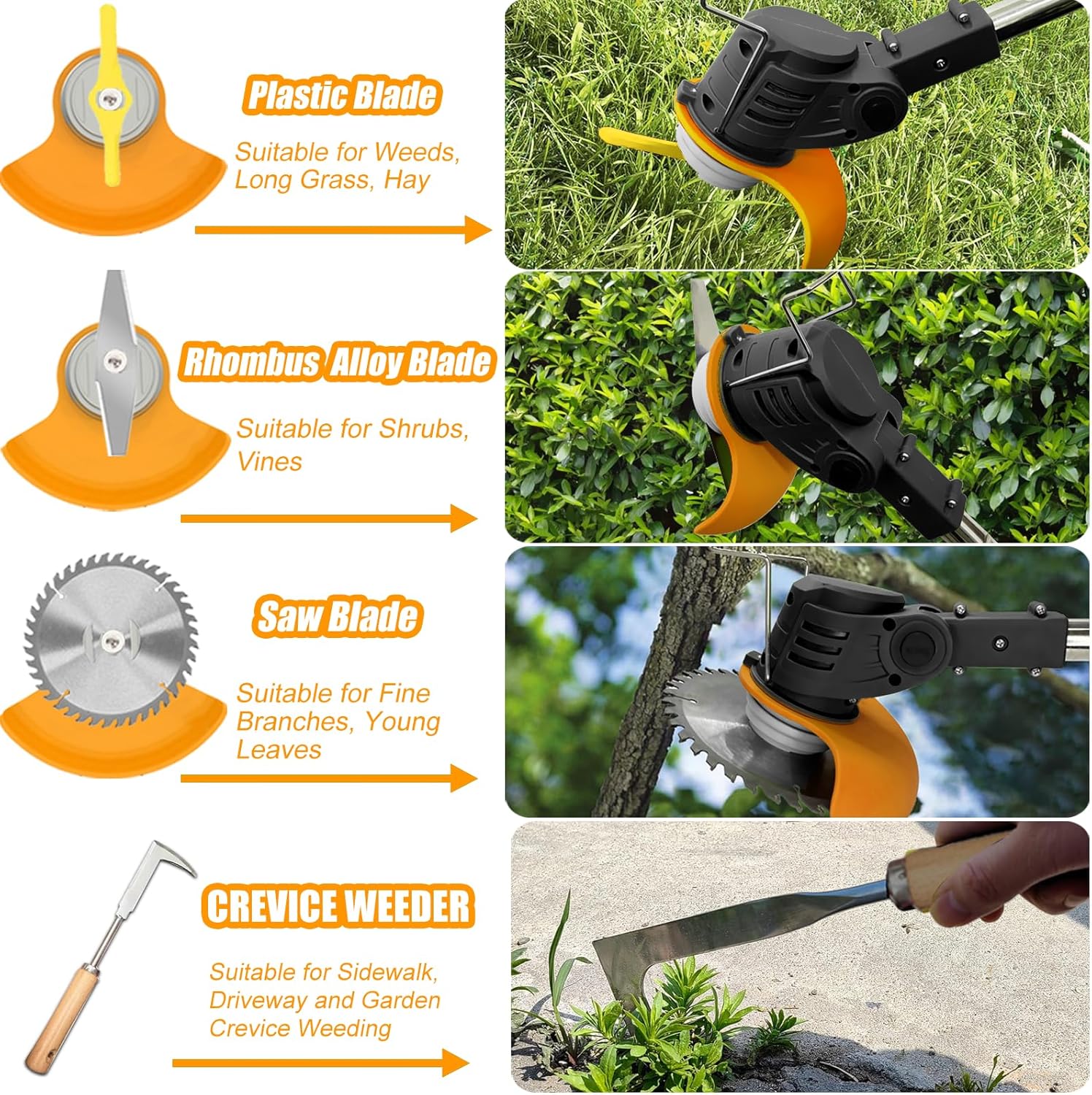 Cordless Electric Weed Wacker Eater Battery Operated Stringless Weed Trimmer, Lightweight Portable Edger Grass Trimmer/Brush Cutter/Lawn Mower with 3 Types Blades & Wheels for Yard and Garden