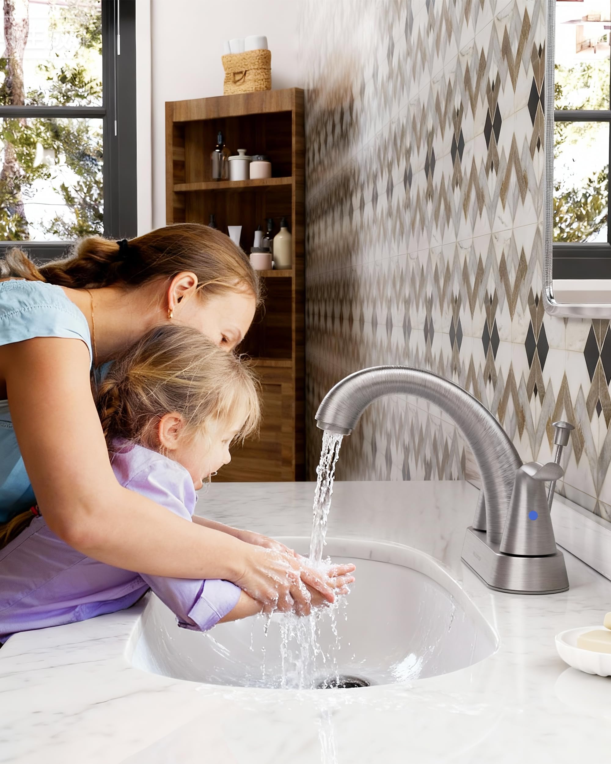 WOWOW Bathroom Faucet 2 Handle 4 Inch Centerset Bathroom Sink Faucet Lead-Free Basin Mixer Tap with Lift Rod — view 2