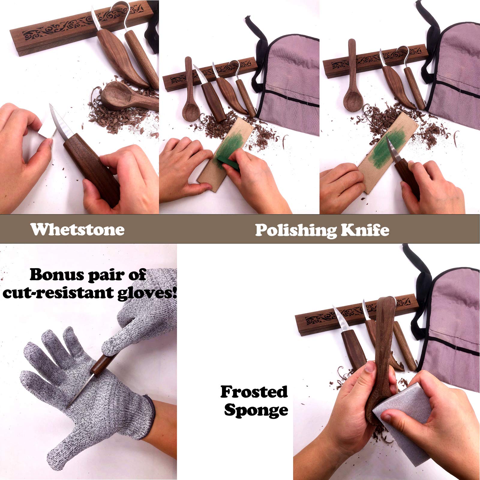 Kit Intaglio Legno 10 In 1 - 6 Coltelli, Guanti Antitaglio, Blocchi Di Tiglio Per Principianti - Foto 5