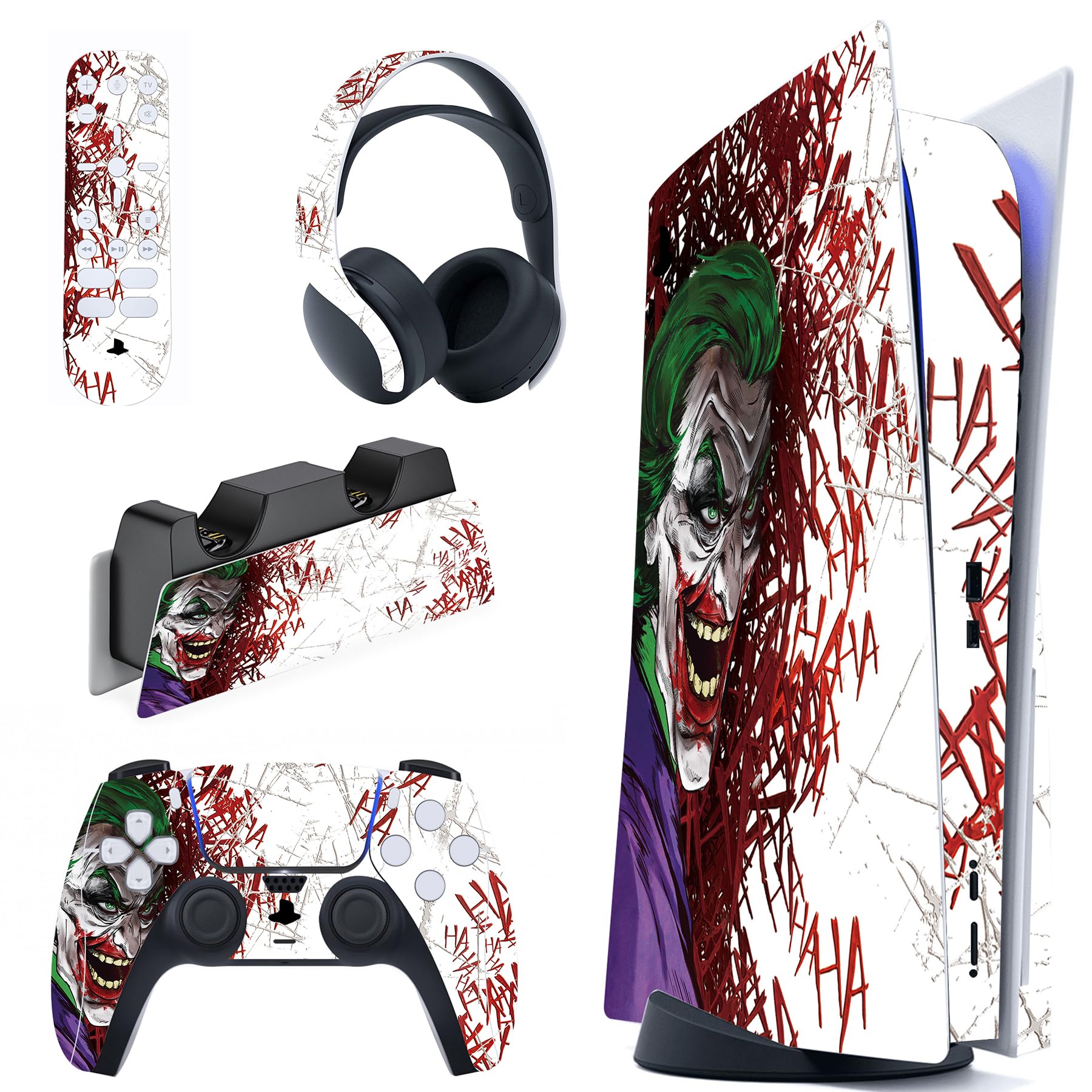 PlayVital Clown Hahaha Full Set Skin Decal for PS5 Console Disc Edition, Sticker Vinyl Decal Cover for PS5 Controller & Charging Station & Headset & Media Remote - 1
