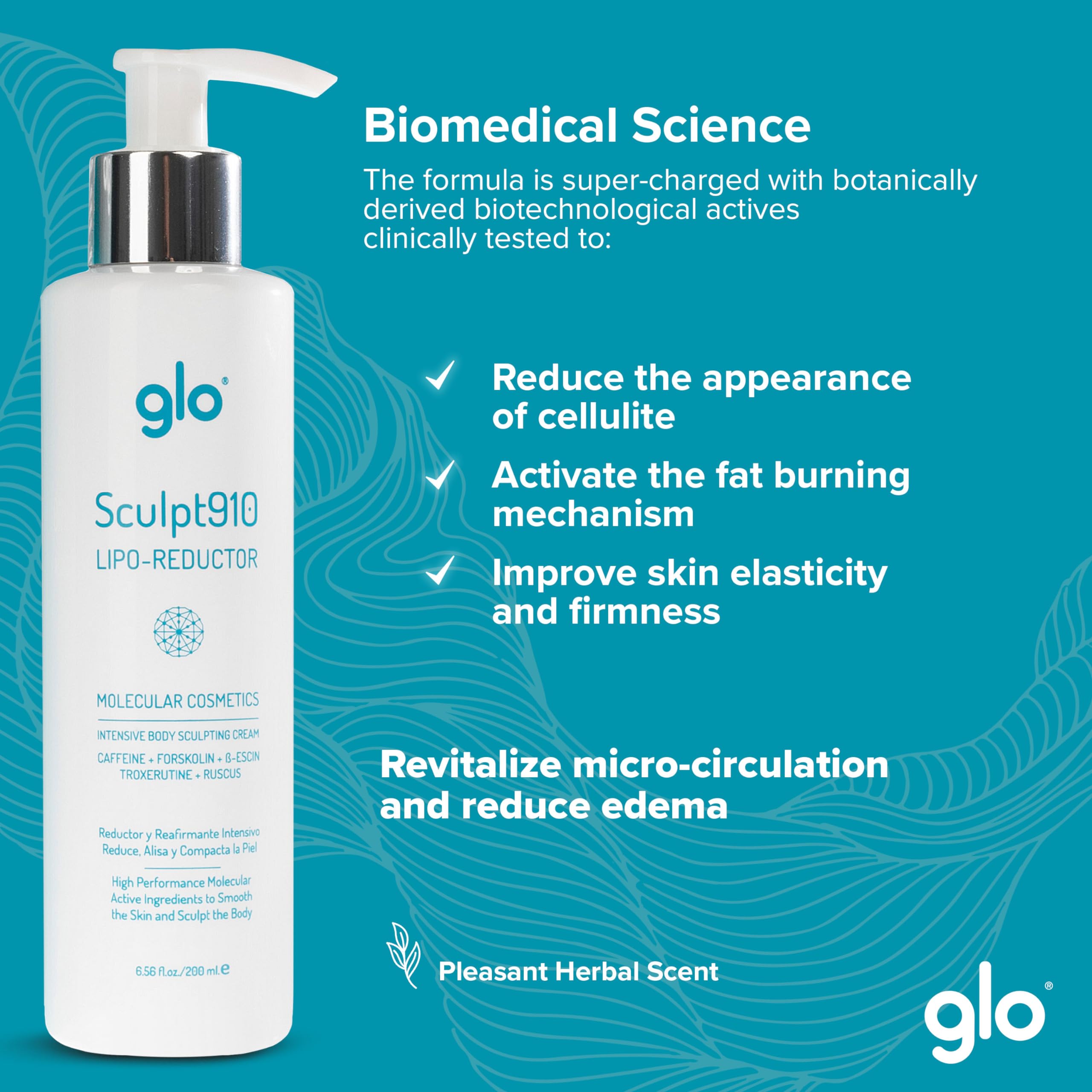 Glo Sculpt910 Anti-Cellulite-Körpercreme, reduziert Orangenhaut und Cellulite, Schlaffheit an Oberschenkeln, Knien und Armen, für alle Hauttypen, 200 ml