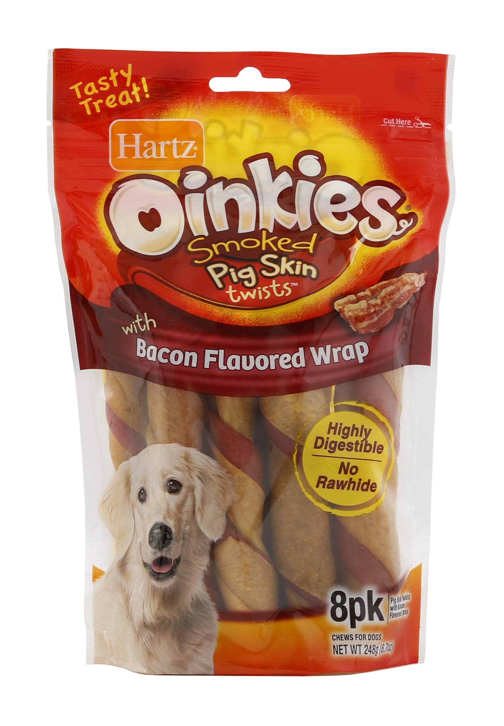 Buy Hartz Oinkies Smoked Pig Skin Bacon Flavored Wrap Dog Treat Chews