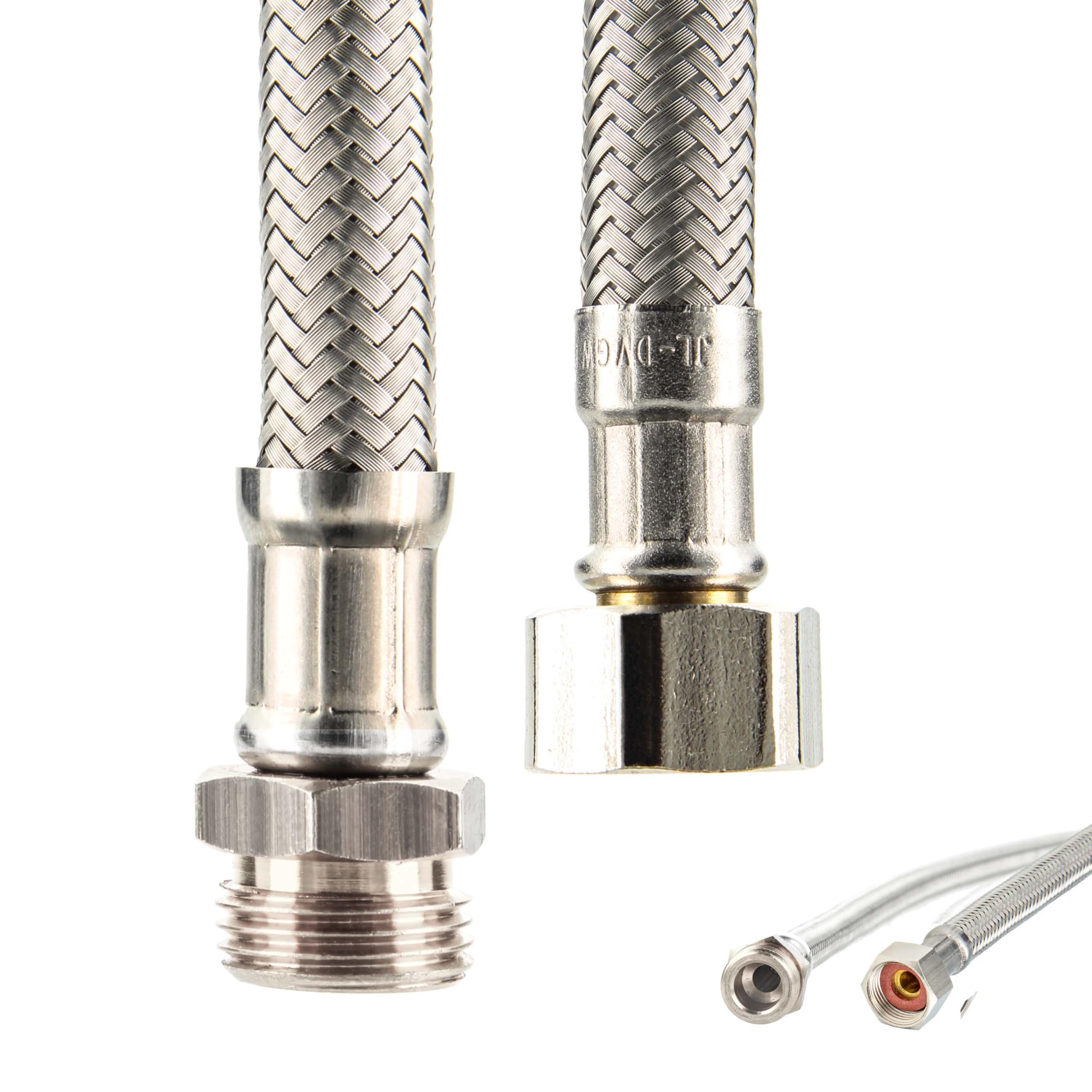 Tecuro Men's Silver Sanitary Connection Hose Extension 3/7 Inch Union Nut X 3/8 Inch Thread Length 150 Mm