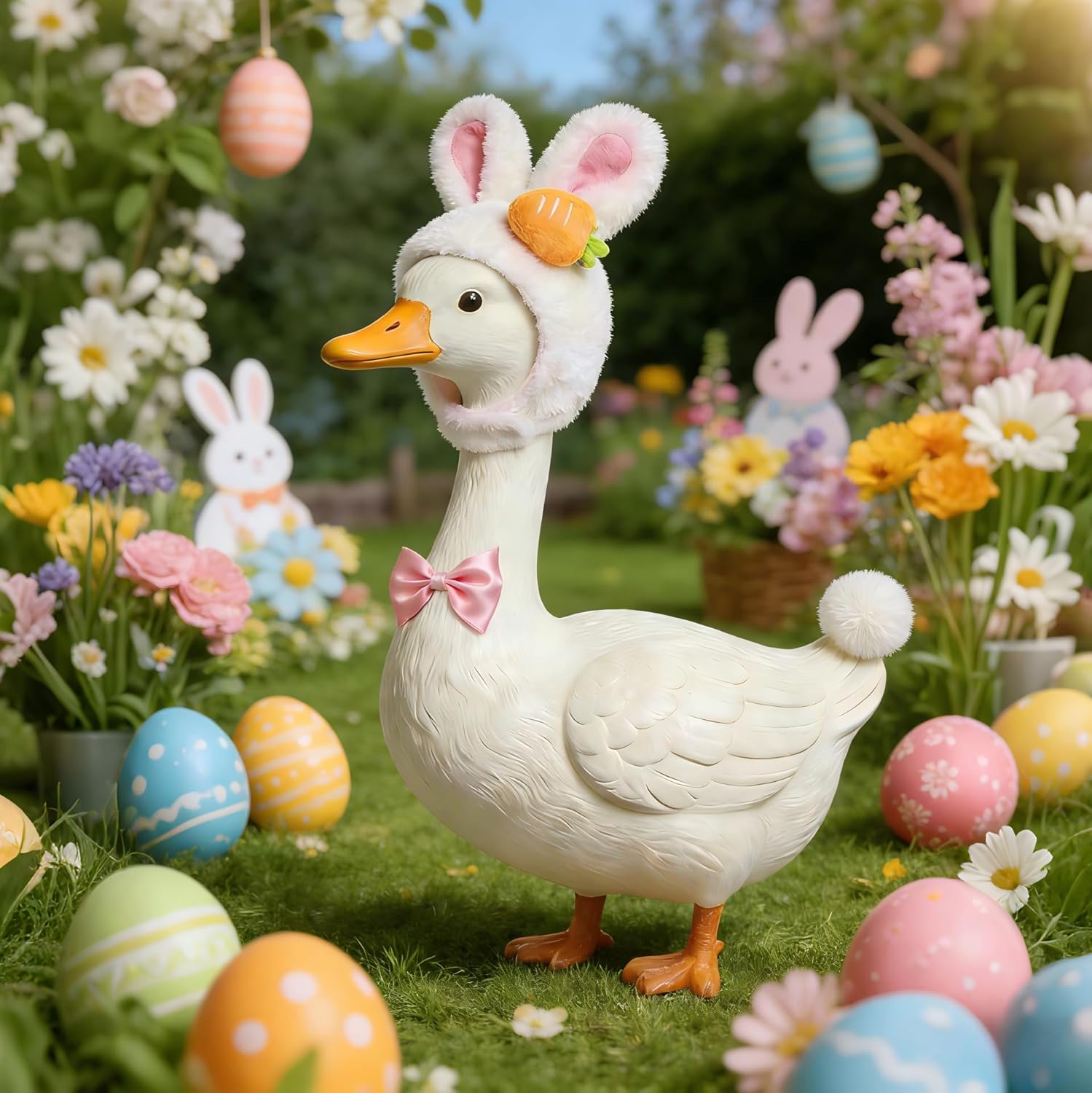Heliltd Easter Bunny Porch Goose Clothes for 23 & 17 Inch, Bunny Ears Hat with Carrot, Pink Bow Tie and Tail, Spring Porch Goose Outfit for Outdoor Yard Farmhouse Holiday Easter Decoration - Image 3
