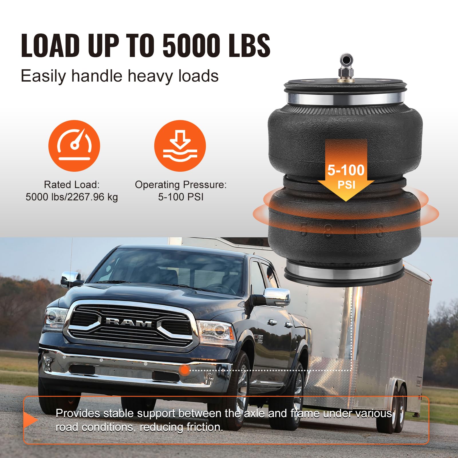 VEVOR Airbag-Federungssatz Luftfeder kompatibel mit Dodge Ram 1500 2011-2018 2019-2021 Classic 5000 lbs 5-100 PSI
