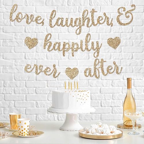 Miniatura 6 de Cartel preencordado con texto en inglés "Love Laughter & Happily Ever After", NO DIY, pancarta dorada para despedida de soltera o fiesta nupcial,