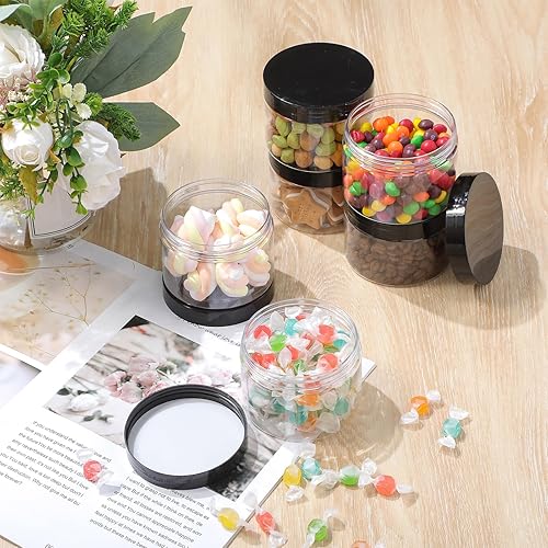 Vista 126 de 6 Pack 6oz Plastic Jars Containers with Lids Wide-mouth Refillable Leakproof Reusable Round Empty Jars for Travel Cosmetic Dry Food Spice Candy Clear