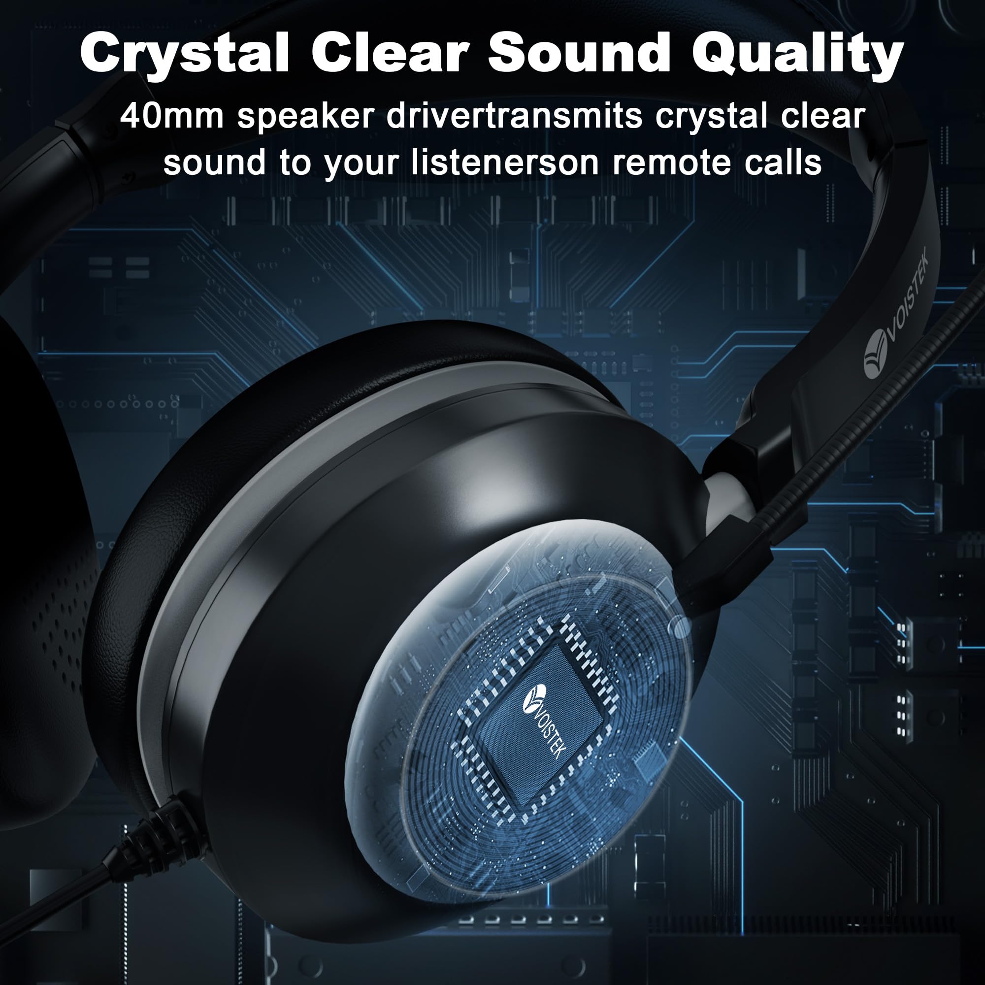 Cuffie Wireless Voistek Con Microfono Noise Cancelling - 45+ Ore Batteria, Stazione Ricarica