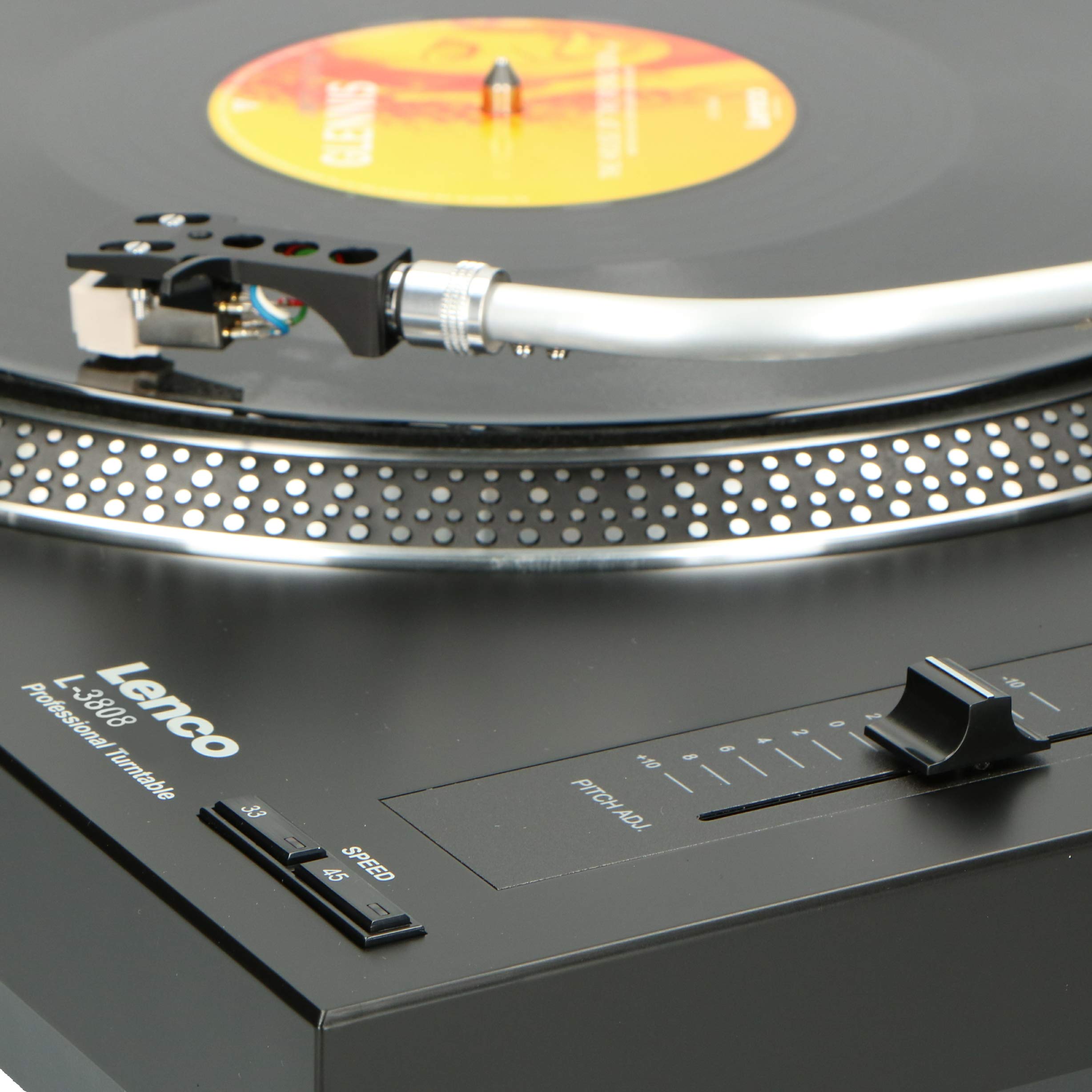 Lenco L-3808 USB DJ-Plattenspieler mit Direktantrieb - 33/45 U/min - Pitch-Control - Magnet-Tonabnehmer-System - Nadelbeleuchtung - Digitalisierung via PC - Staubschutzhaube - schwarz