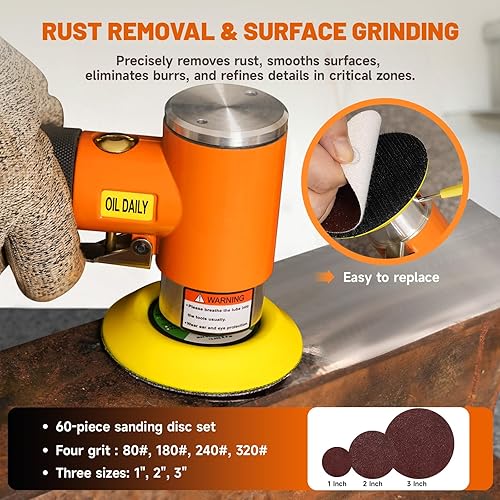 Miniatura 4 de Mini lijadora de aire orbital aleatoria de 123 pulgadas, lijadora neumática de grado industrial para trabajo de carrocería automática, con 60 discos