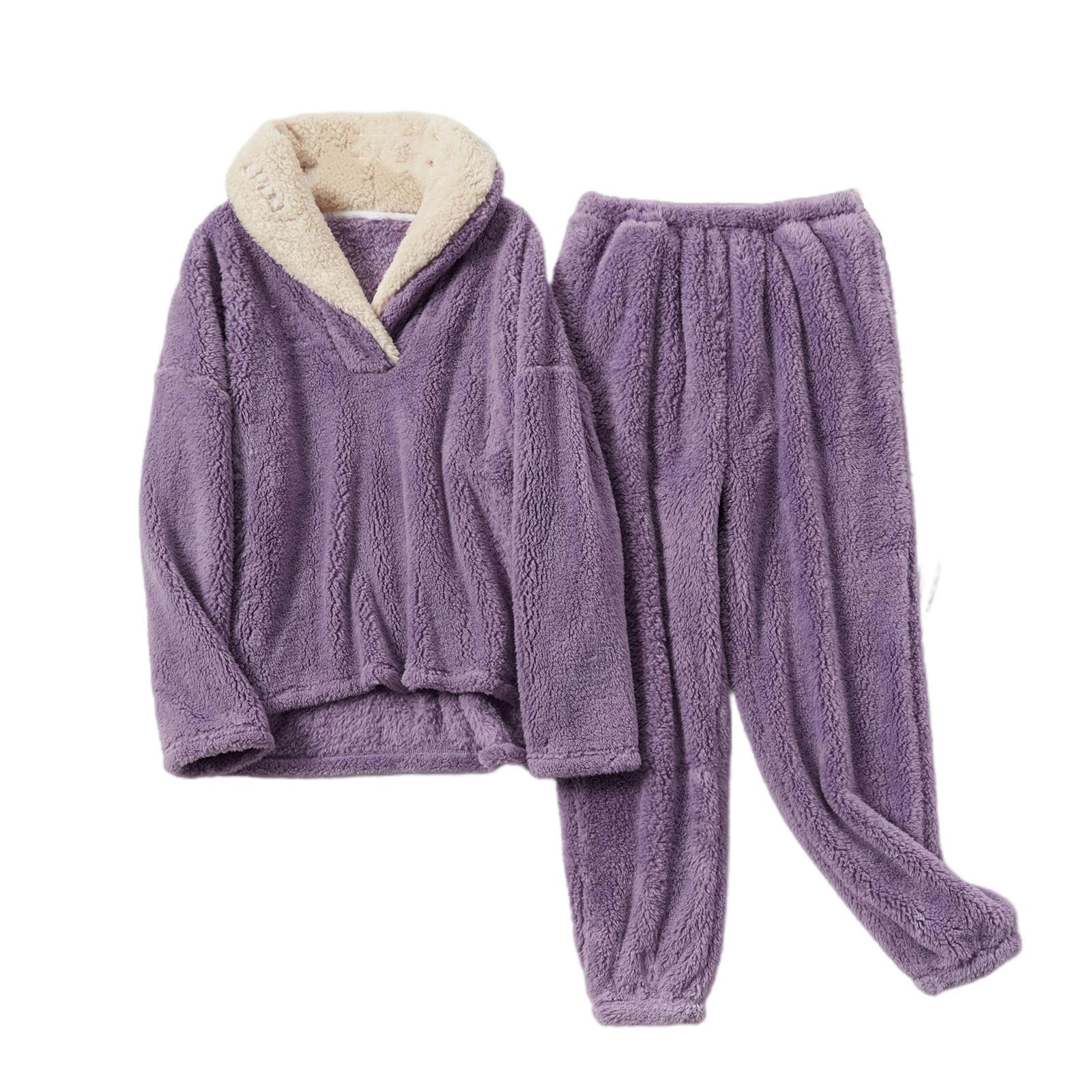 Pigiami da Donna Pigiami da Donna in Pile Corallo Autunno E Inverno Si Addensavano Abiti da Casa di Grandi Dimensioni Femminile Sciolte per Pigiami da Donna-Viola-m