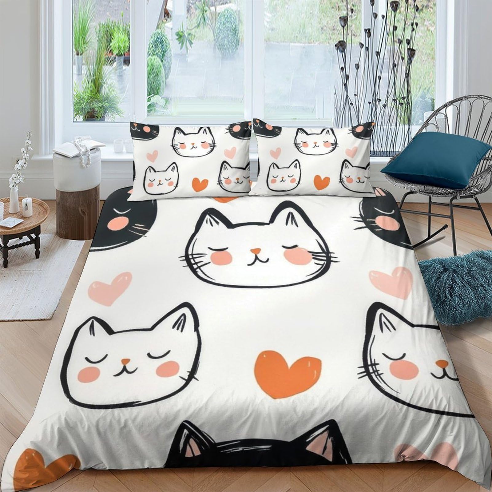 Ctjqhvkz Style-4 3D Printed Cute Cat Fitted Sheet Microfiber Soft Bedroom Decor Heart Pattern Mattress Cover For Home Guest Room Single（135X200cm）