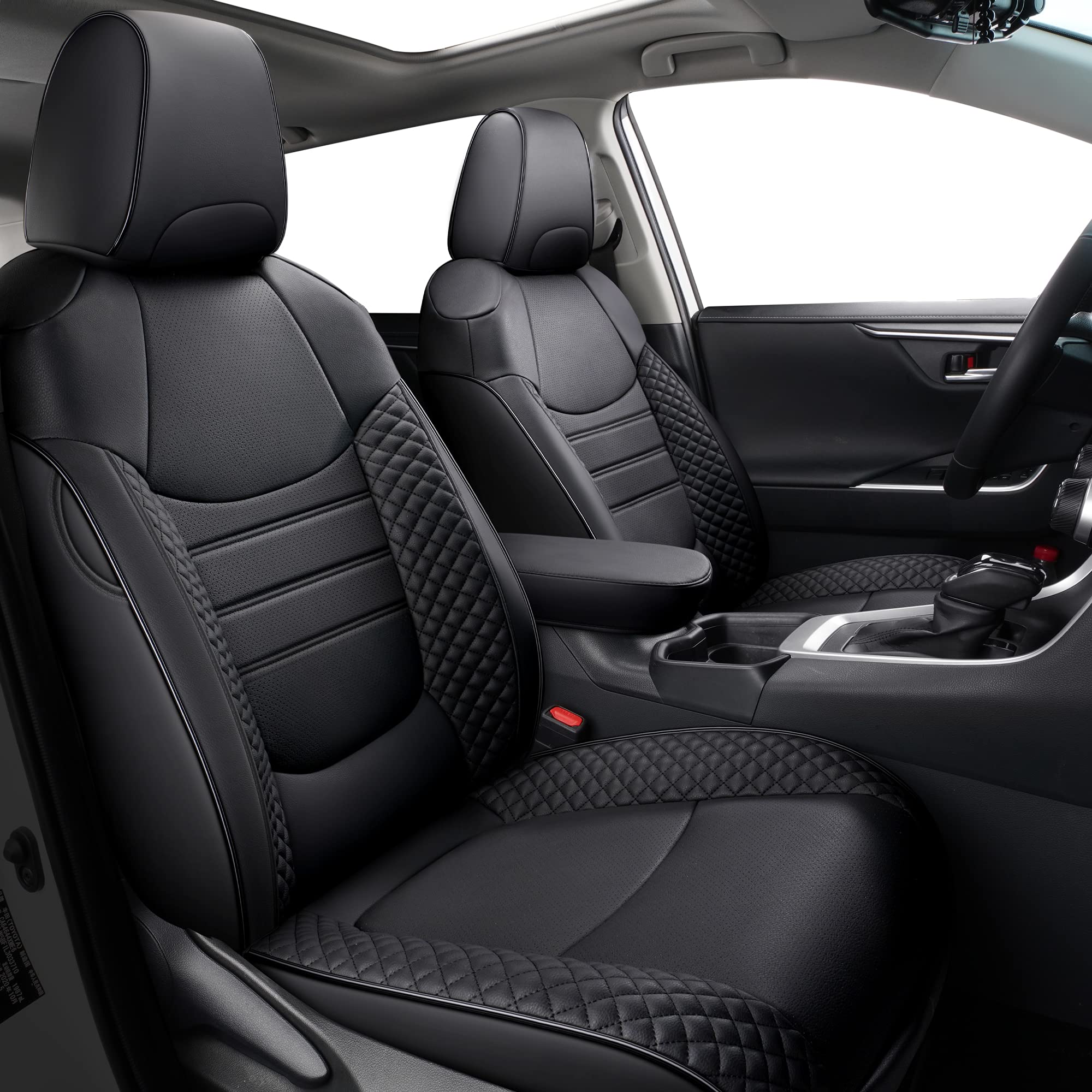 BABYBLU Fully Wrapped Faux Leather Car Seat Covers Custom Fit for 2019 2020 2021 2022 Toyota Rav4 (2019-2022 RAV4 Hybrid(NonXSE), Black)