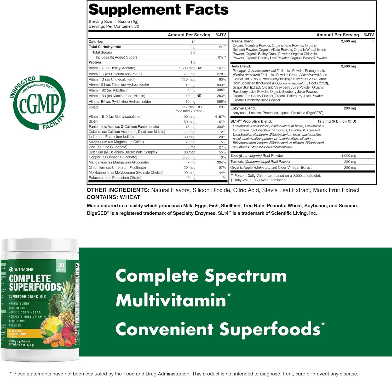 Complete Superfoods, Greens & Reds Blend*, Apple Cider Vinegar, Digestive Enzyme Blend*, Probiotic Blend*, Multivitamin* (Pineapple Strawberry - 30 Servings) (Cannister, Pineapple Strawberry)