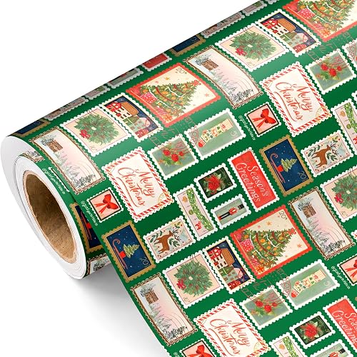 UNTROCHU Stamp Christmas Wrapping Paper Roll - Vintage Holiday Gift