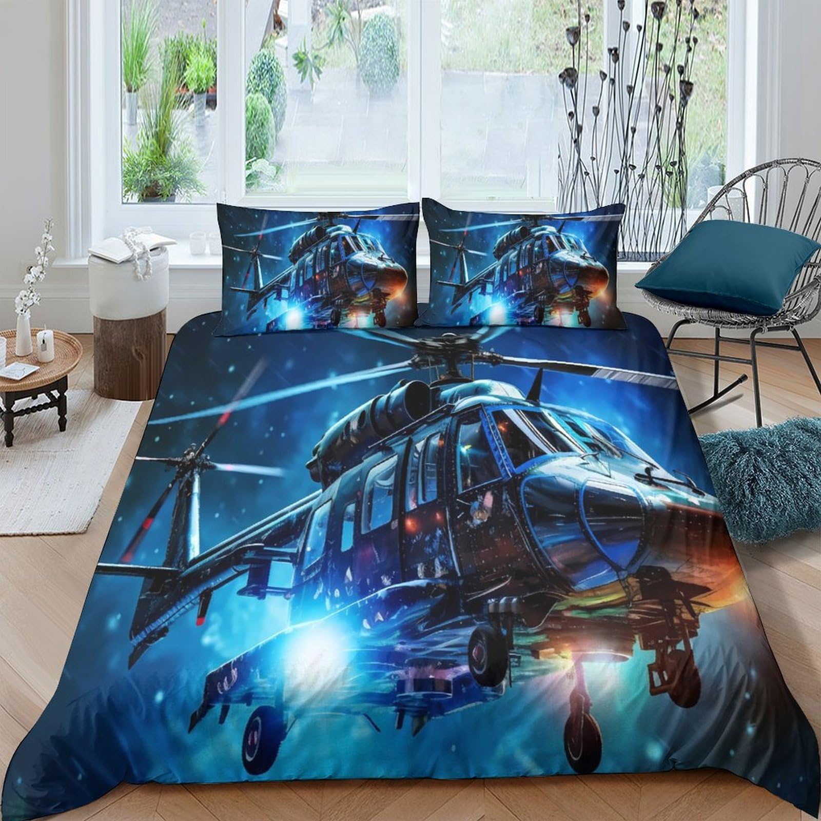 Ctjqhvkz Style-3 3D Printed Helicopter Night Sky Fitted Sheet Microfiber Soft Washable Bed Cover For Bedroom Guestroom Decor Single（135X200cm）
