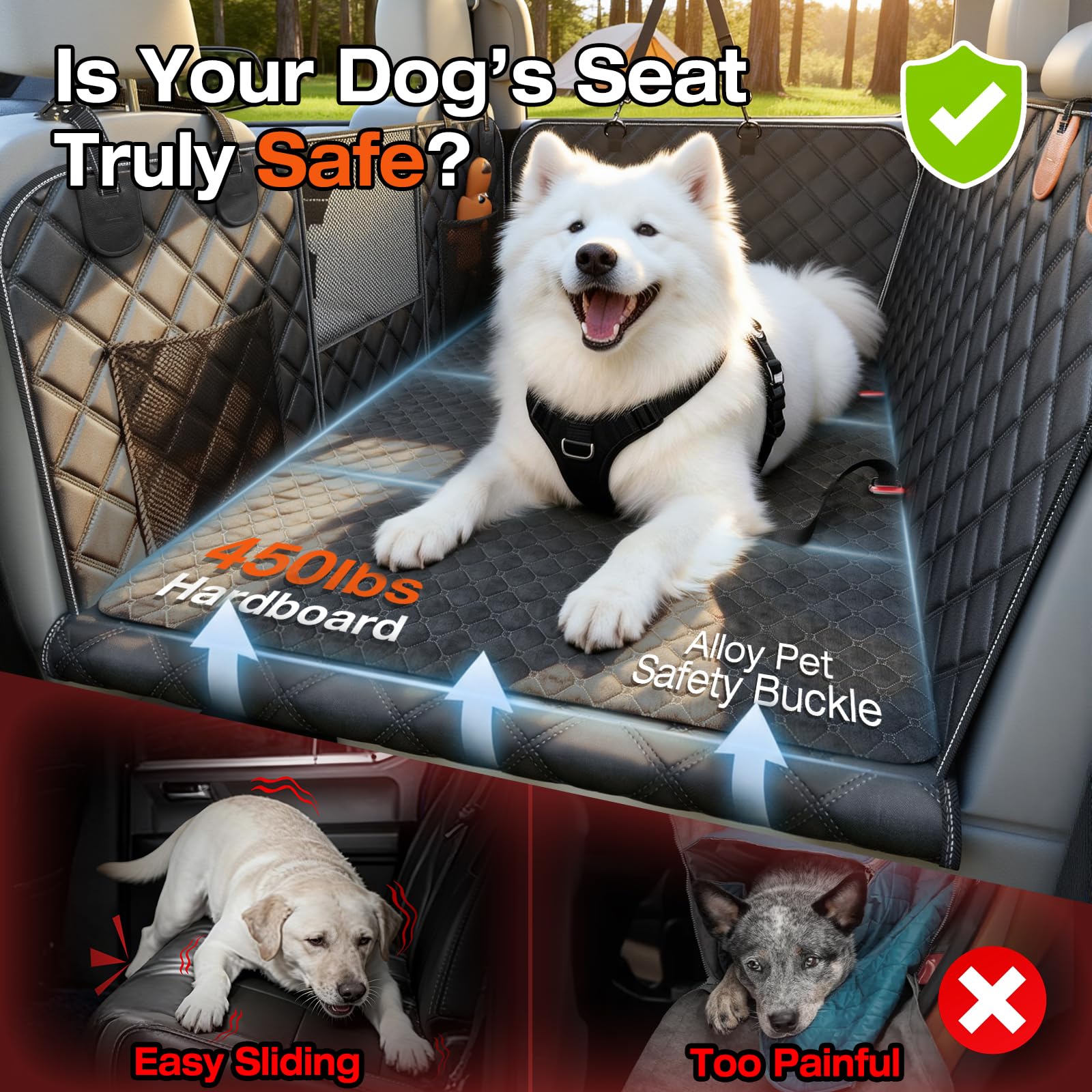 Doglike Dog Truck Seat Cover for Back Seat [2026 Military-Grade Protection], Hard Bottom Dog Hammock for Car, Waterproof Pet Bed Extender for Large Dogs, with Detachable Mat, XL for Crew Cab Truck/SUV - image 2