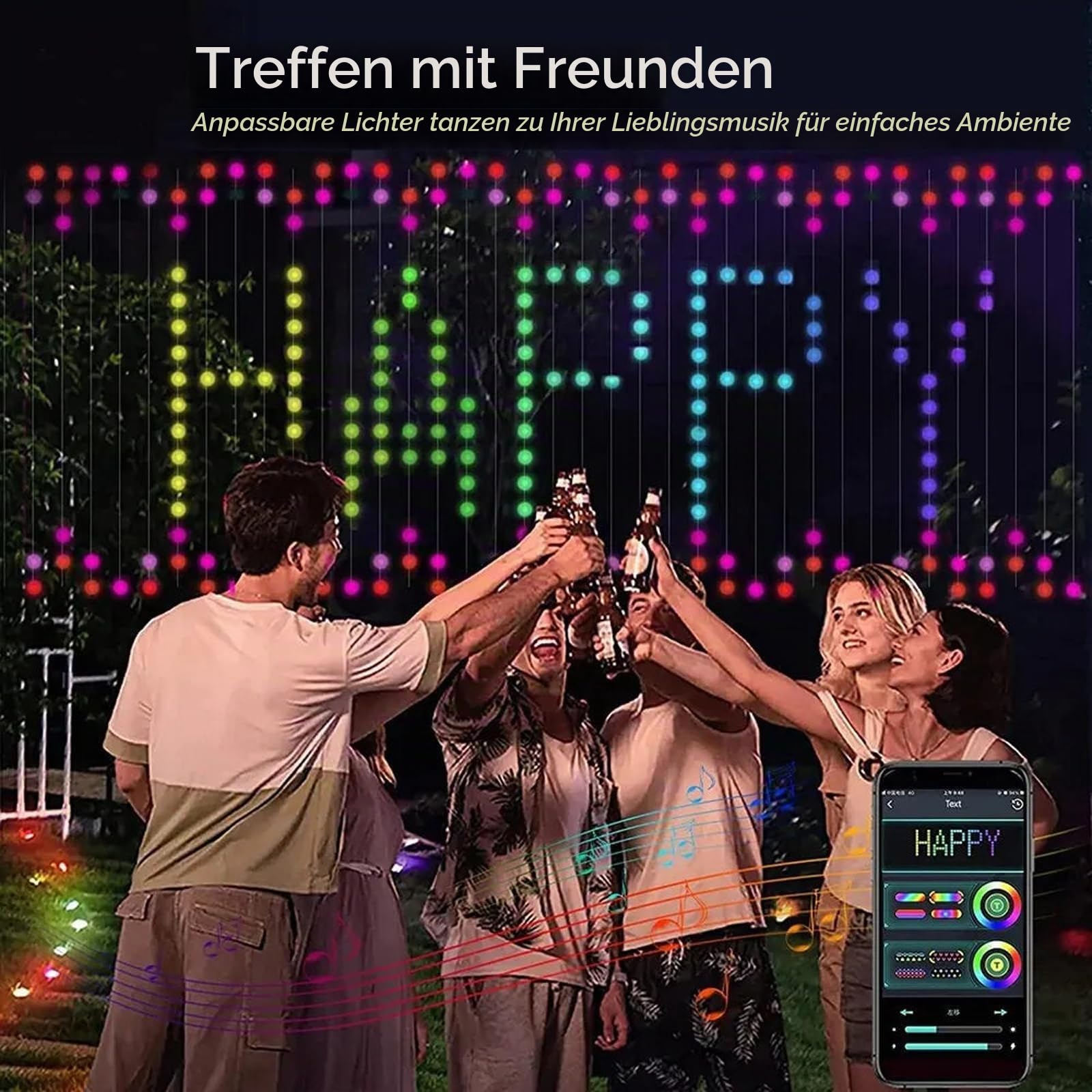 ColorWaves LED Curtain Sync Lights, Intelligente Lichterkette, Dynamische DIY Vorhang Mit Fernbedienung Und APP, RGB Party Licht Für Schlafzimmer Wand (1 * 1M)