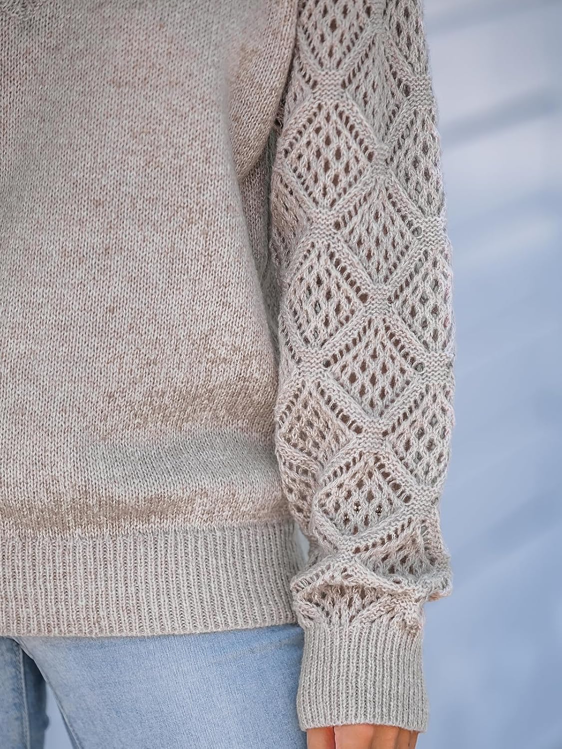 CUPSHE Womens Sweaters V Neck Long Sleeve Lightweight Soft Crochet Casual Pullover Sweater Tops - Image 2