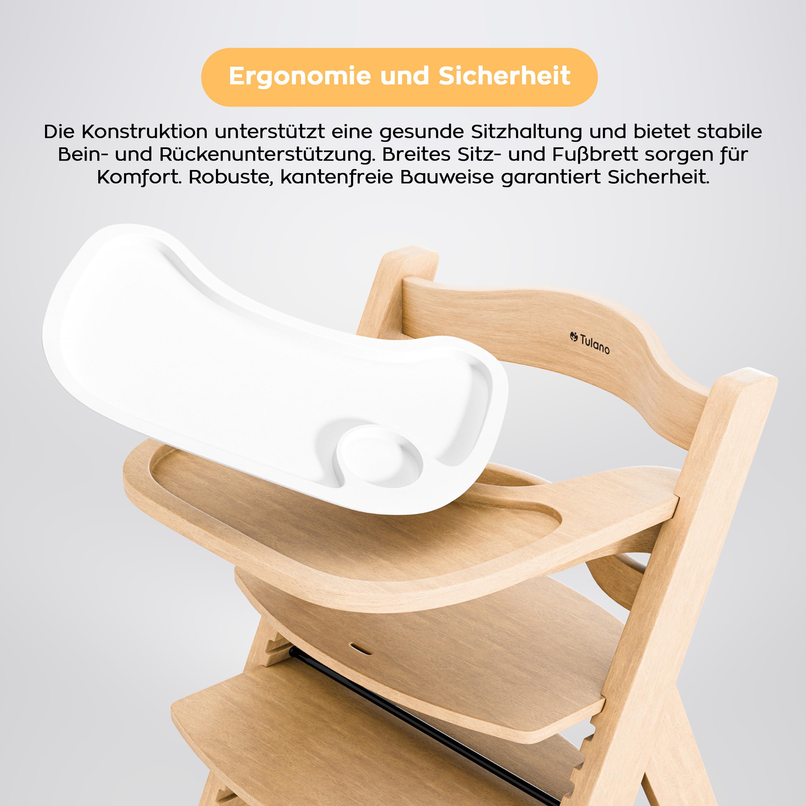 Tulano Morsel 40 Kinderhochstuhl Holz – Mitwachsender Hochstuhl Baby 4in1 – Hochstuhl mit Tisch – 11-fach Verstellbar – Für Kinder ab 6 Monate bis 12 Jahre – Belastbar bis 40 kg – Eiche Natur