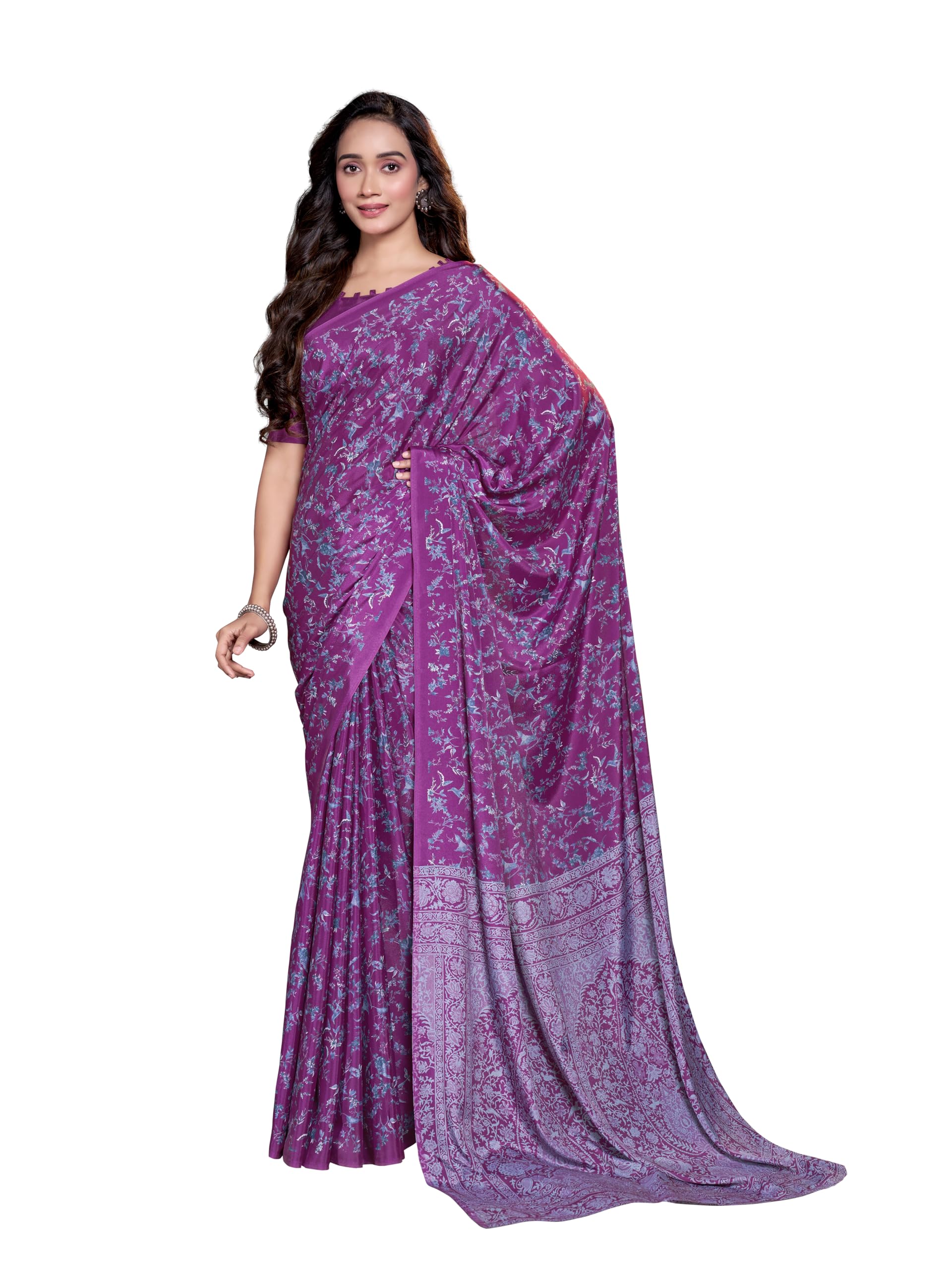 garden vareli Floral Print Crepe Saree With Unstitched Blouse Piece-picture-3