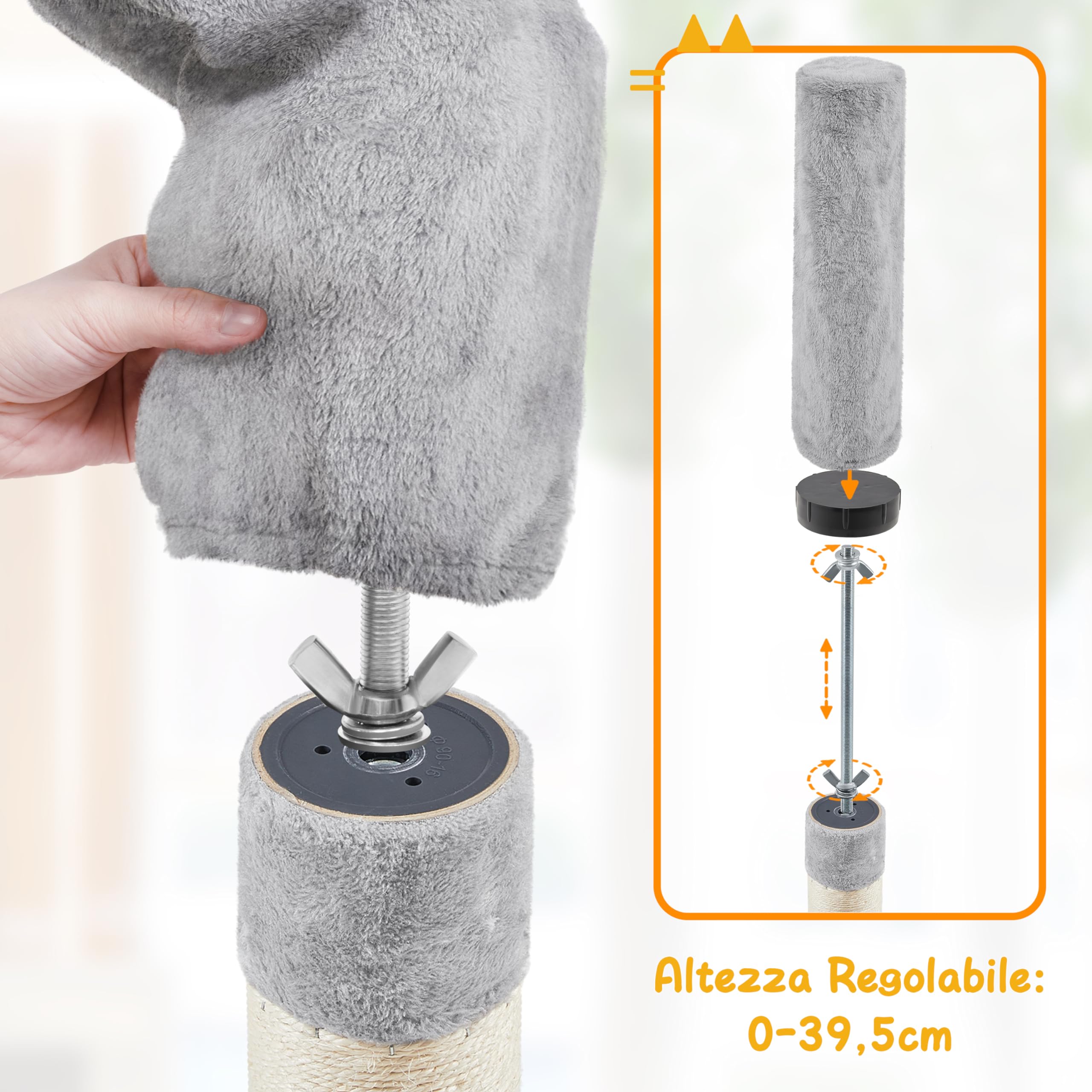 Yaheetech Albero Tiragraffi per Gatti a Soffitto con Altezza Regolabile da 226 cm a 265,5 cm Multilivello Condominio Giocattolo Grigio Chiaro
