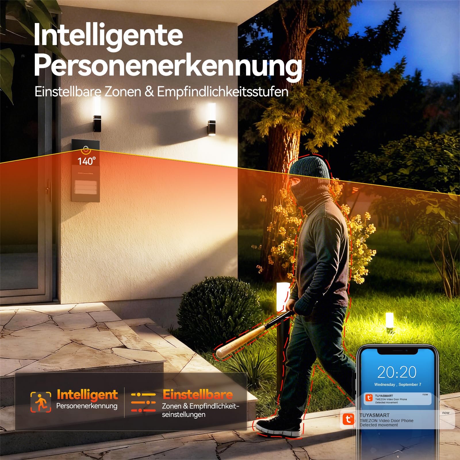 TMEZON WLAN Video Türsprechanlage 3-familienhaus, 7''IP Farb-Touchscreen mit 1080P Metalldoorbell, 2-Draht Installation,Zwei-Wege-Audio,Personenerkennung,3 Entsperrmethoden & App-Steuerung