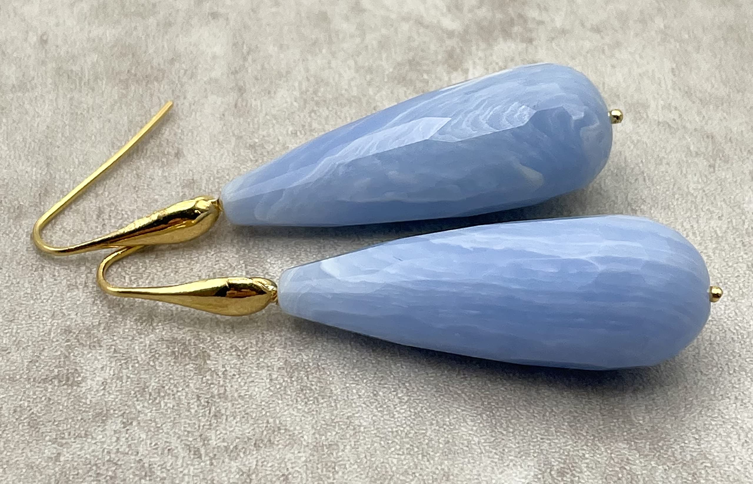 Pendientes de Plata 925 Dorada 24 K y Lagrimas Azules, Joyas Artesanales, Regalo para Mujeres