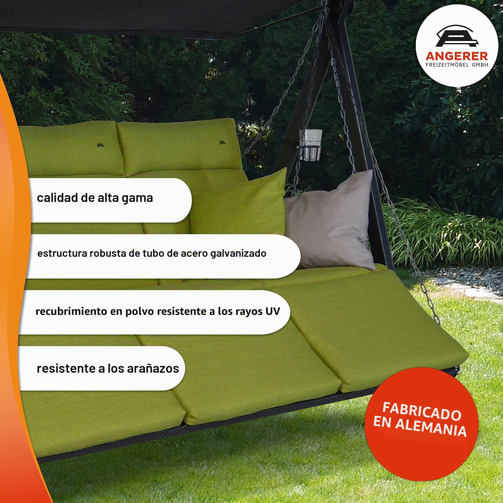 Angerer Freizeitmöbel GmbH Balancín de jardín Lounge Smart – Columpio de jardín Fabricado en Alemania – Columpio para Sentarse, tumbarse y Relajarse, Incluye función de Cama, fácil Montaje (Beige) | Columpio de jardín fabricado en Alemania para sentarse,