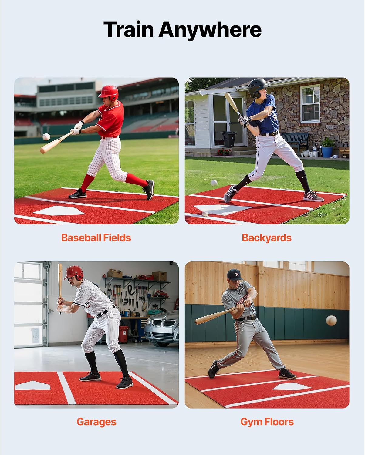 12x6 ft Baseball Hitting Mat Softball Batting Cage Mat Outdoor Training Red Standard Size: This baseball hitting mat measures 12x6 feet, coming with a home plate and batter box for left and right ha
